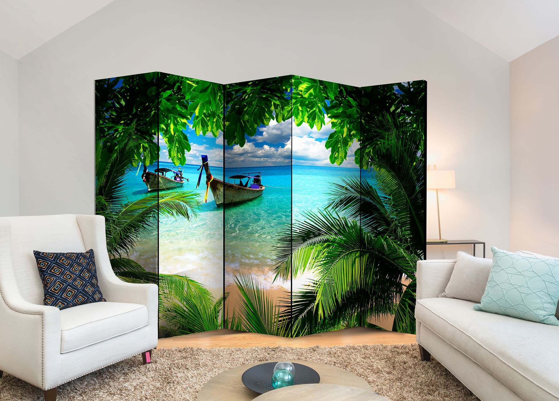 

Parawan 5-częściowy - Tropikalny raj II [Room Dividers] (rozmiar 225x172)