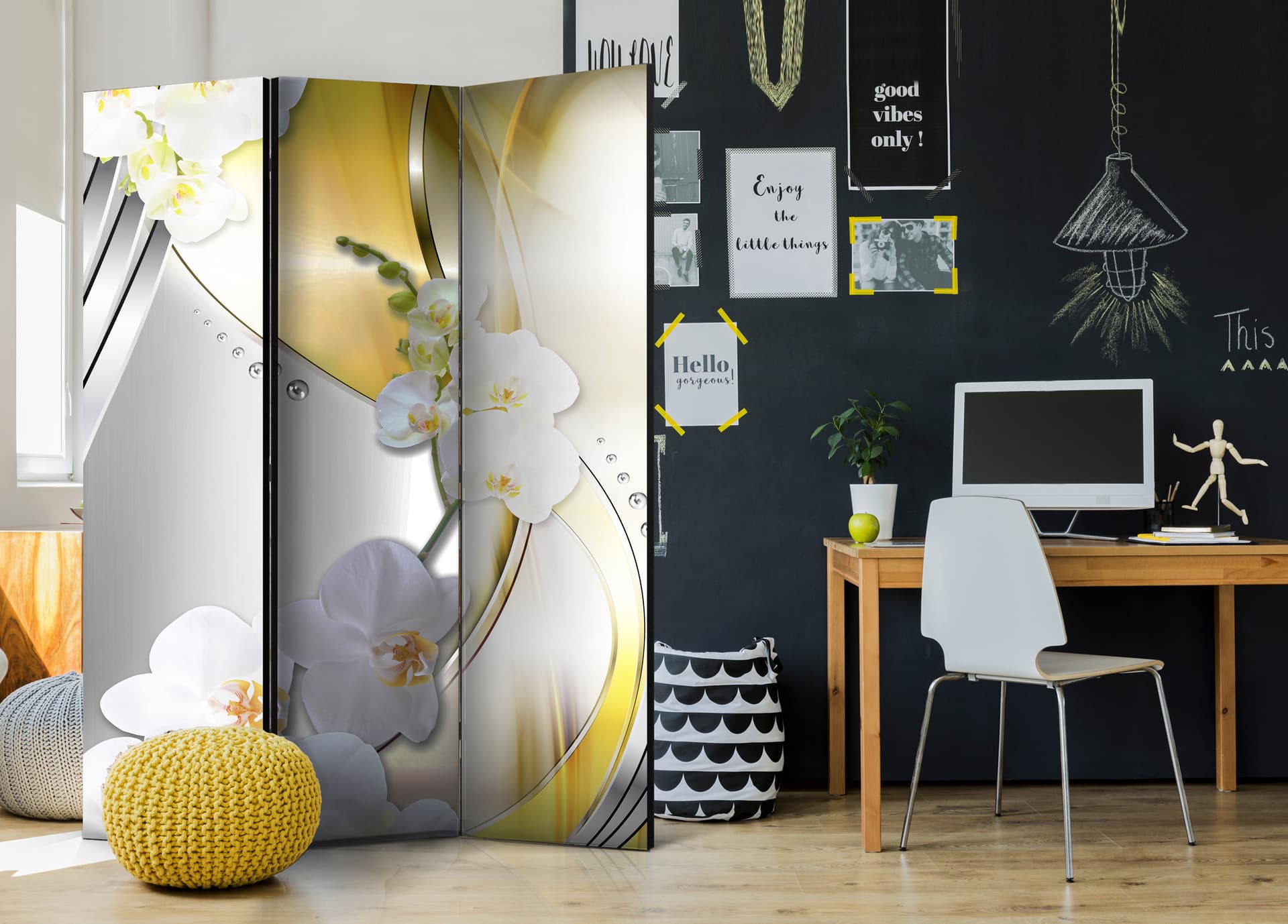 

Parawan 3-częściowy - Żółta podróż [Room Dividers] (rozmiar 135x172)