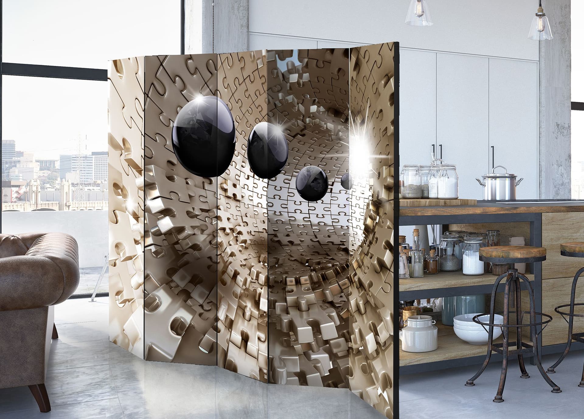 

Parawan 5-częściowy - Złota układanka II [Room Dividers] (rozmiar 225x172)