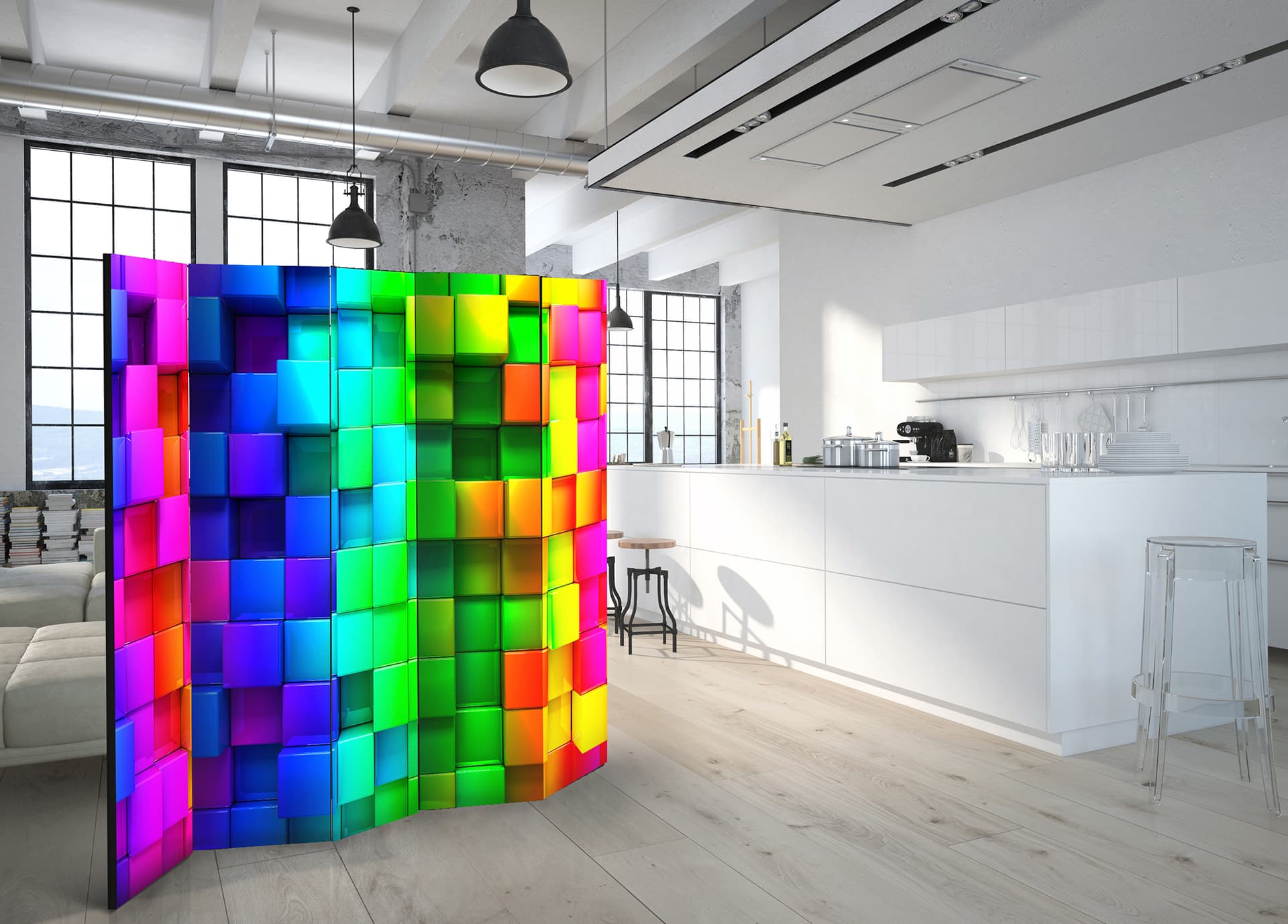 

Parawan 5-częściowy - Kolorowe sześciany II [Room Dividers] (rozmiar 225x172)