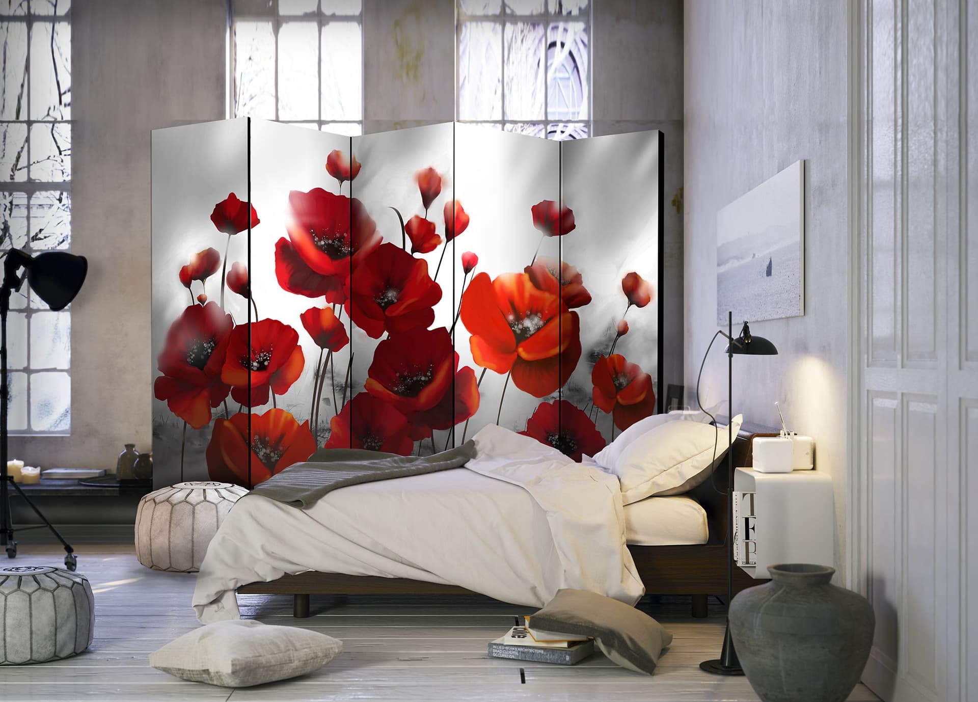 

Parawan 5-częściowy - Maki w blasku księżyca II [Room Dividers] (rozmiar 225x172)