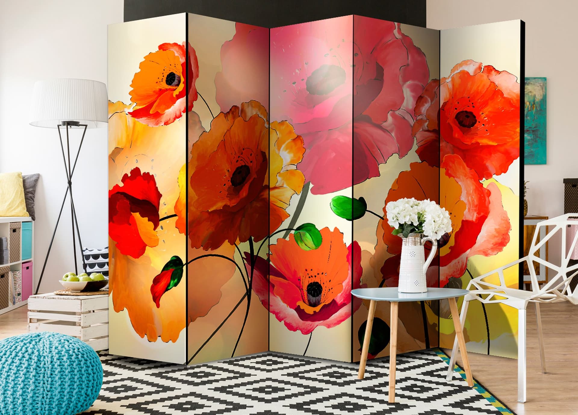 

Parawan 5-częściowy - Aksamitne maki II [Room Dividers] (rozmiar 225x172)