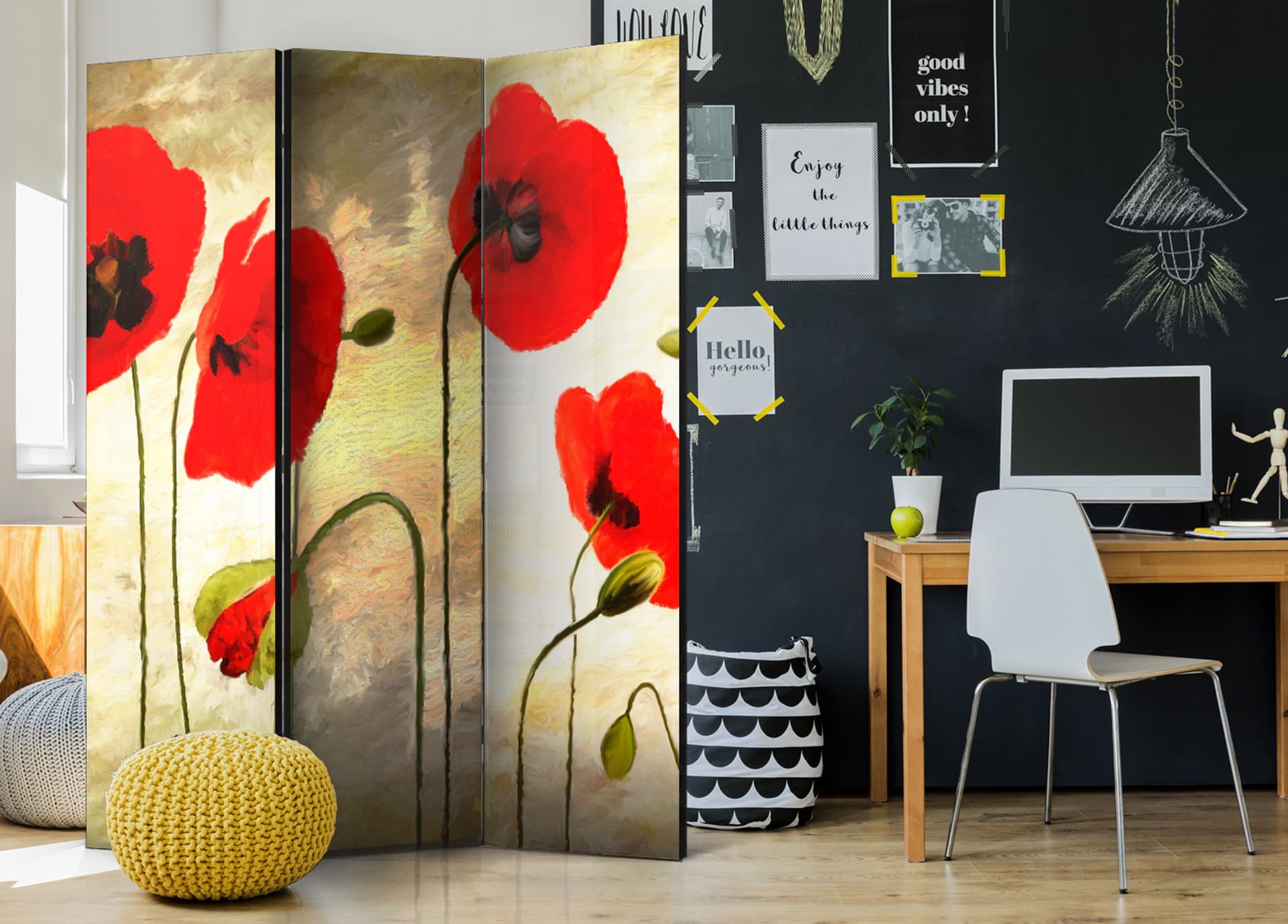 

Parawan 3-częściowy - Złote pole maków [Room Dividers] (rozmiar 135x172)