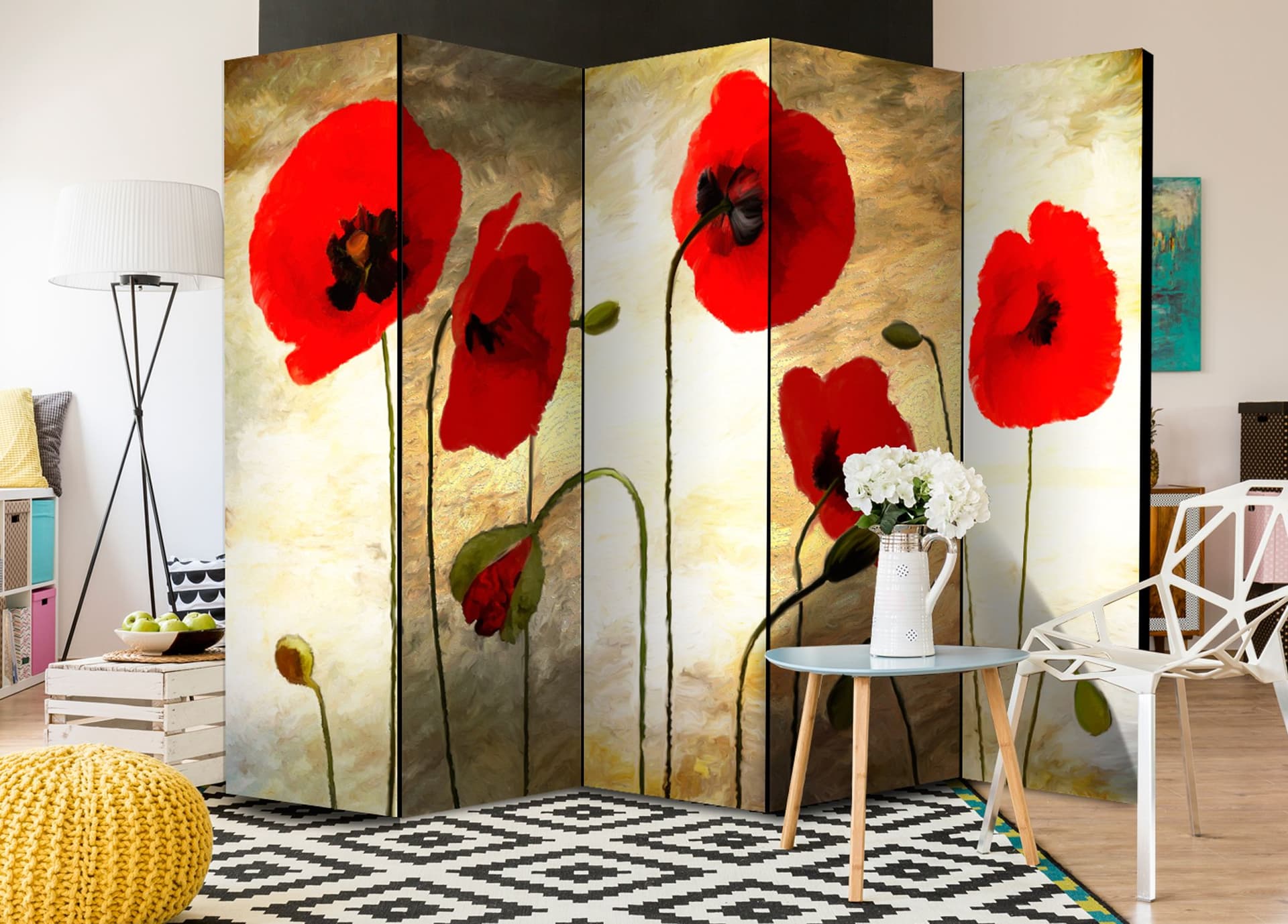 

Parawan 5-częściowy - Złote pole maków II [Room Dividers] (rozmiar 225x172)