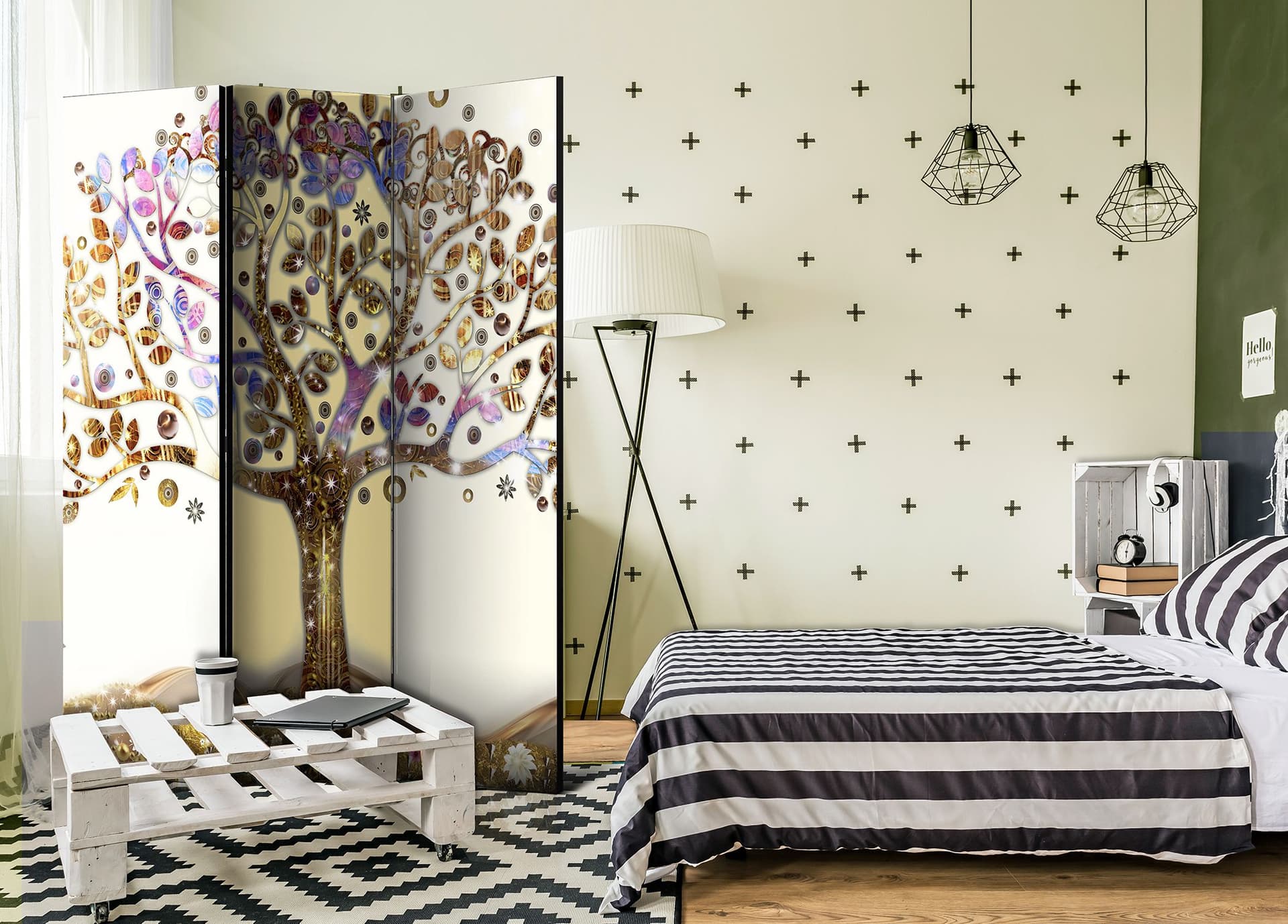 

Parawan 3-częściowy - Złote drzewo [Room Dividers] (rozmiar 135x172)