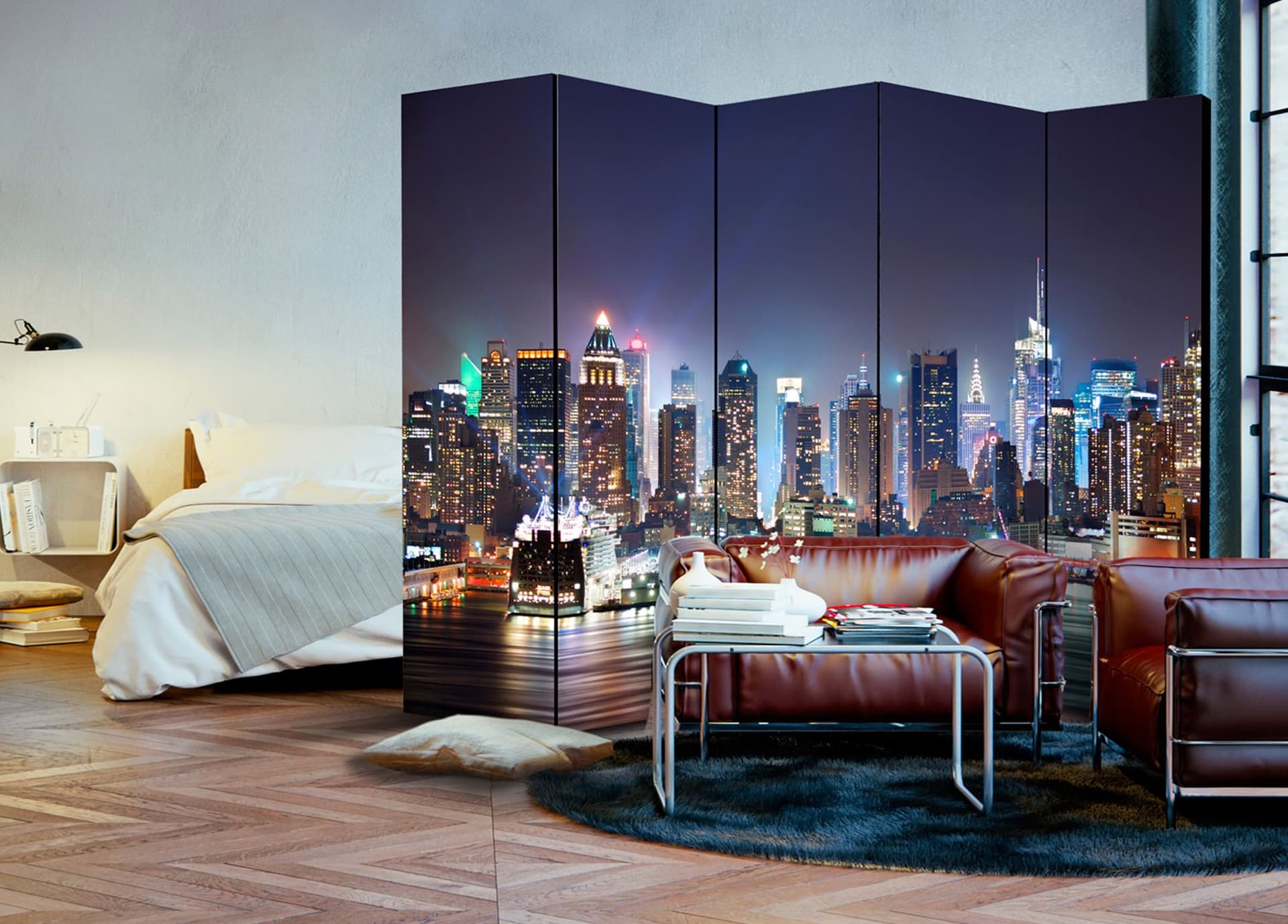 

Parawan 5-częściowy - Nocny port II [Room Dividers] (rozmiar 225x172)