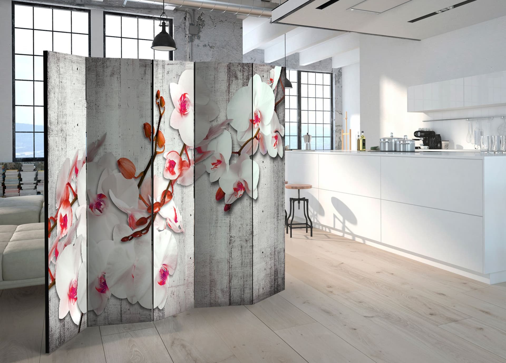 

Parawan 5-częściowy - Betonowa orchidea II [Room Dividers] (rozmiar 225x172)