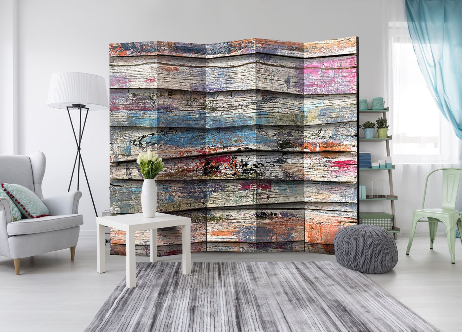

Parawan 5-częściowy - Kolorowe drewno II [Room Dividers] (rozmiar 225x172)