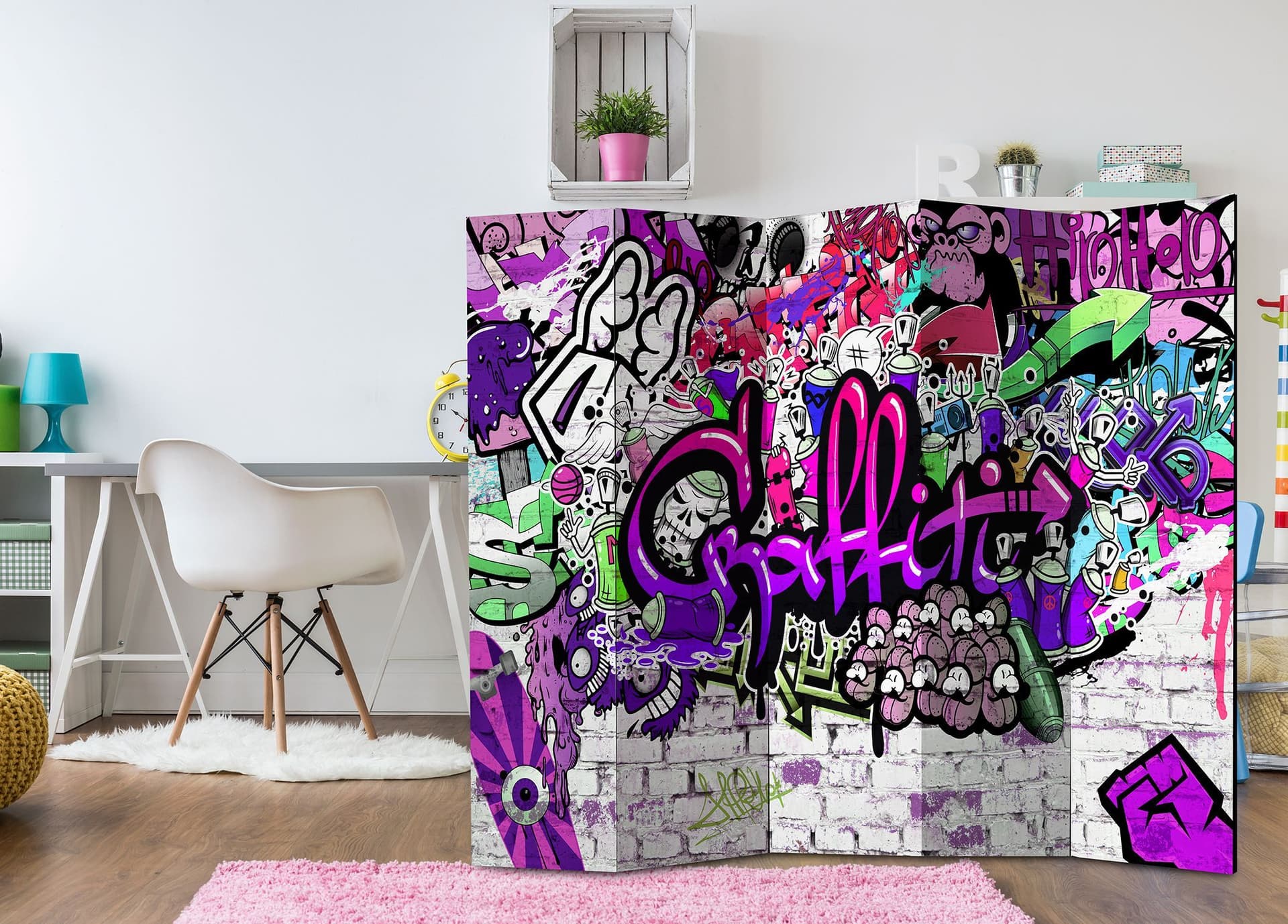 

Parawan 5-częściowy - Foletowe graffiti [Room Dividers] (rozmiar 225x172)