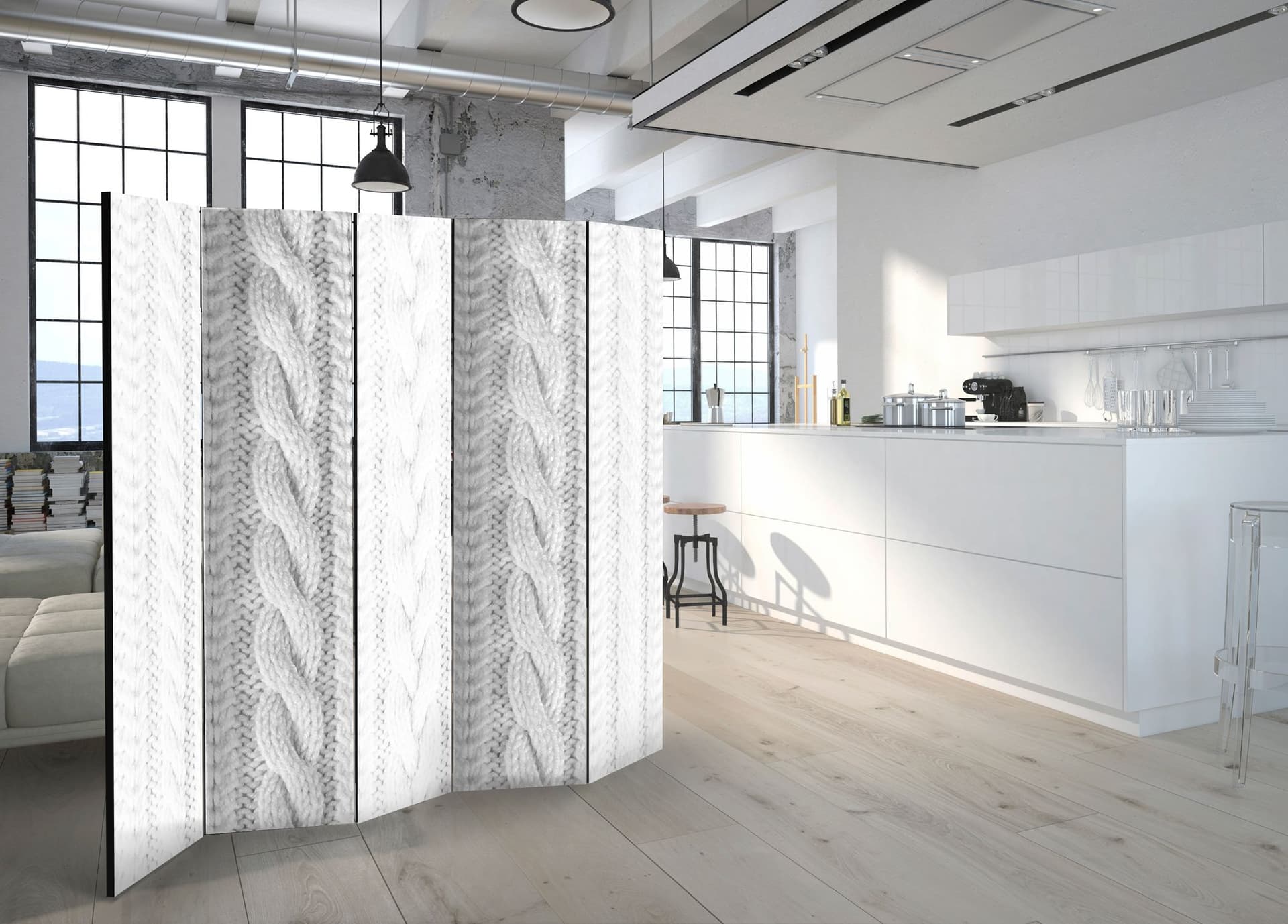 

Parawan 3-częściowy - Biały splot [Room Dividers] (rozmiar 135x172)