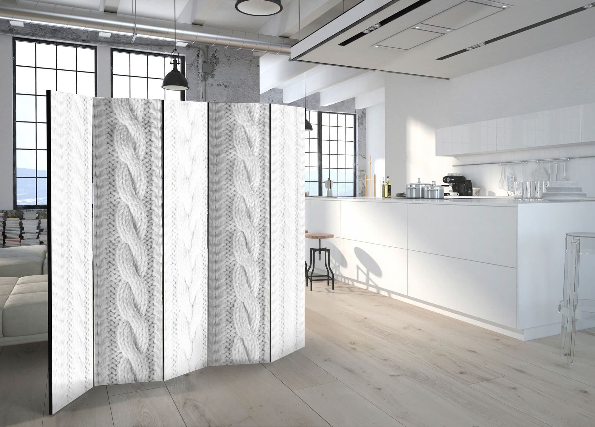 

Parawan 5-częściowy - Biały splot II [Room Dividers] (rozmiar 225x172)