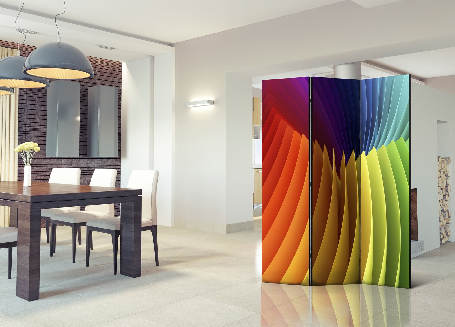 

Parawan 3-częściowy - Tęczowa fala [Room Dividers] (rozmiar 135x172)