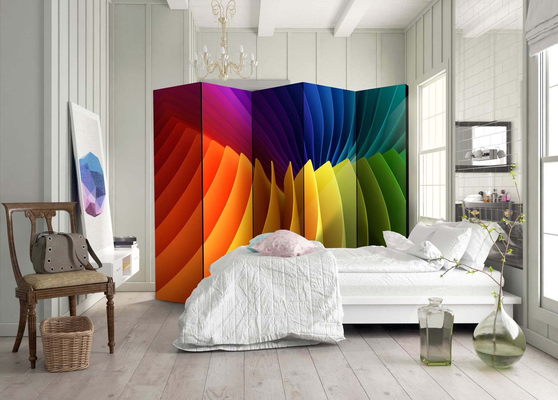 

Parawan 5-częściowy - Tęczowa fala II [Room Dividers] (rozmiar 225x172)