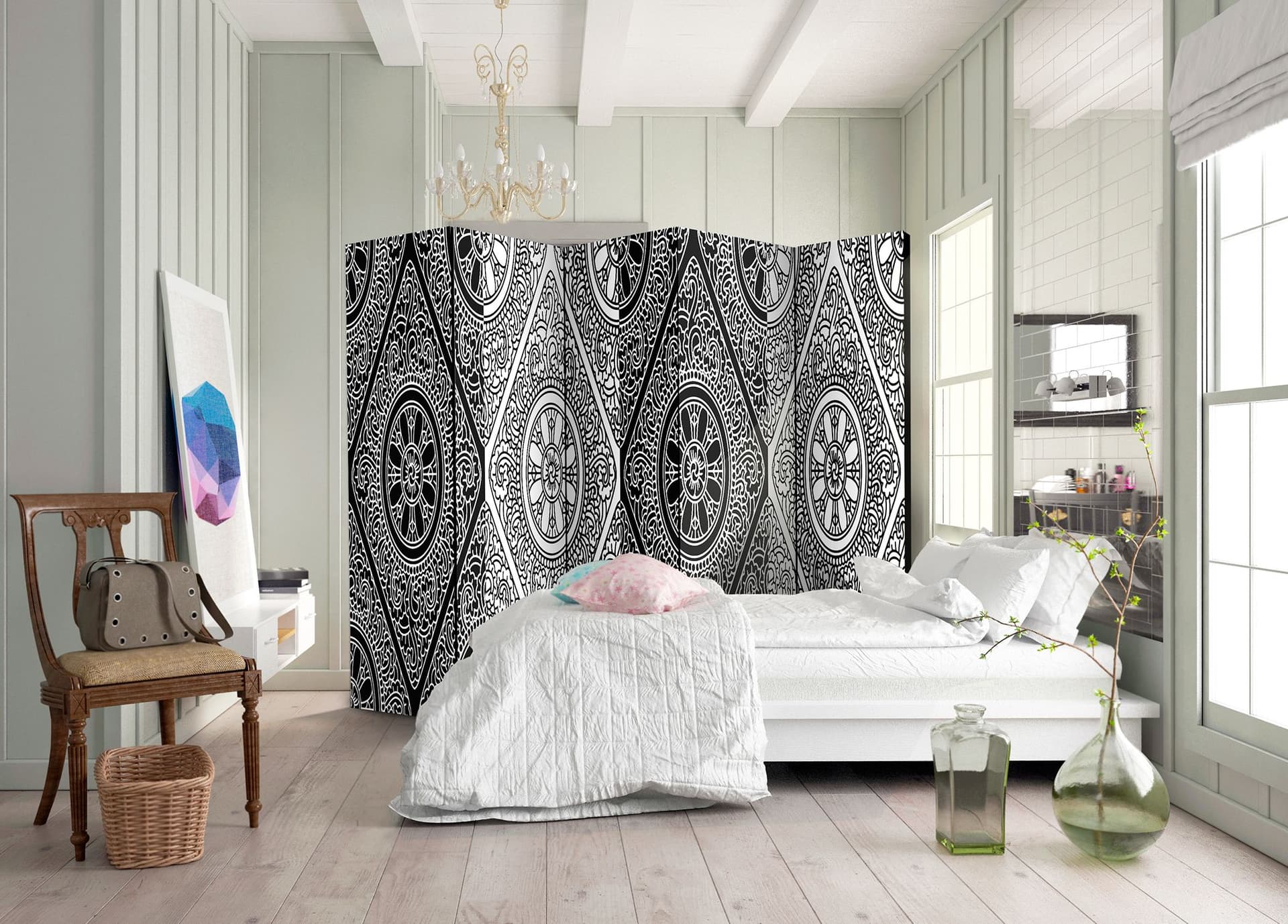 

Parawan 5-częściowy - Etniczna monochromia II [Room Dividers] (rozmiar 225x172)