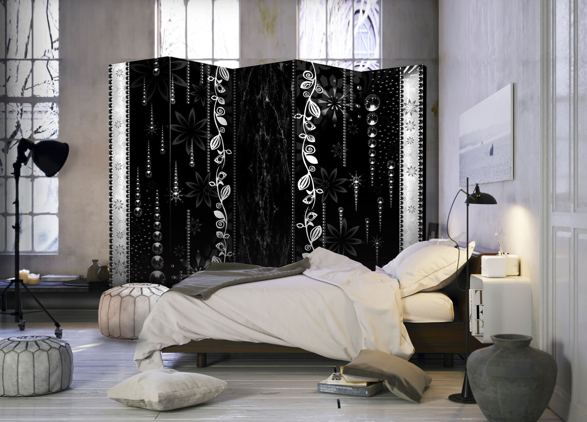 

Parawan 5-częściowy - Czarna elegancja II [Room Dividers] (rozmiar 225x172)