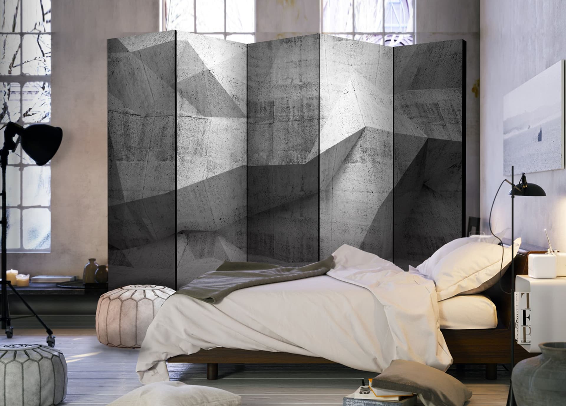 

Parawan 5-częściowy - Betonowa geometria II [Room Dividers] (rozmiar 225x172)