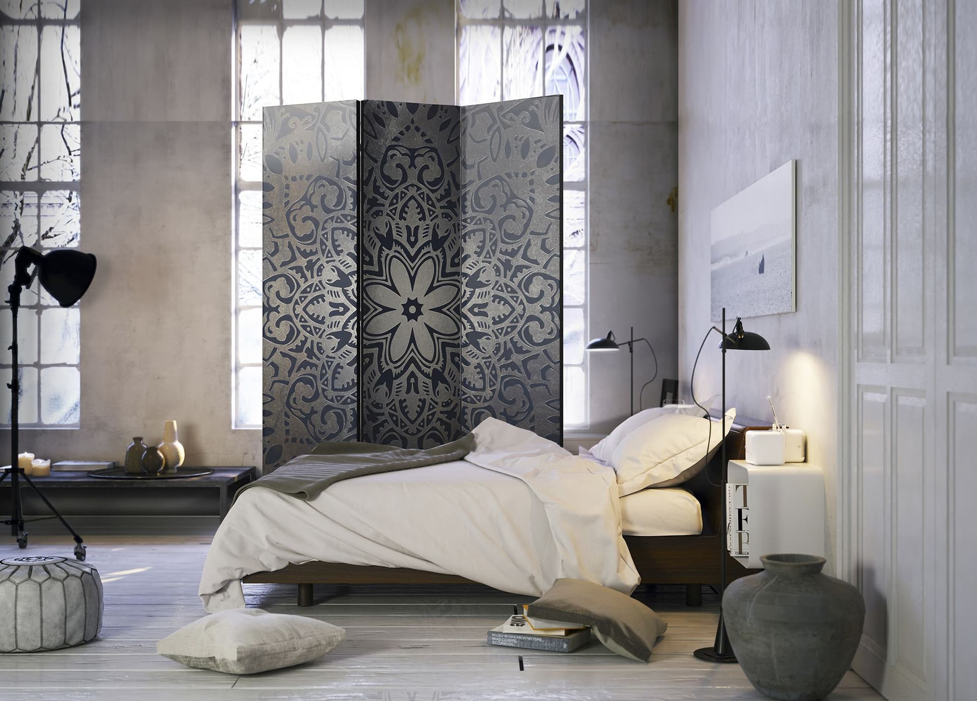 

Parawan 3-częściowy - Żelazne kwiaty [Room Dividers] (rozmiar 135x172)