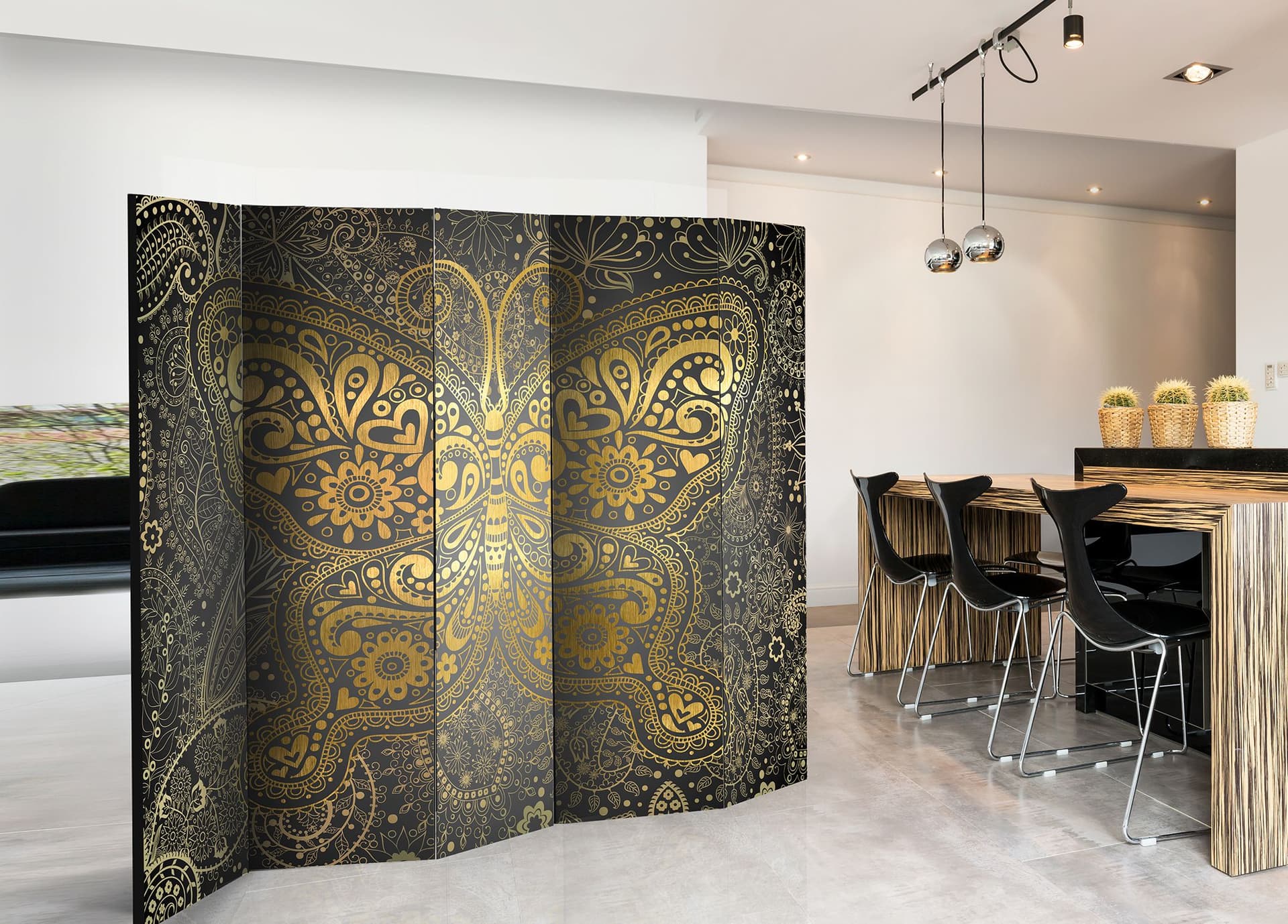 

Parawan 5-częściowy - Złoty motyl II [Room Dividers] (rozmiar 225x172)