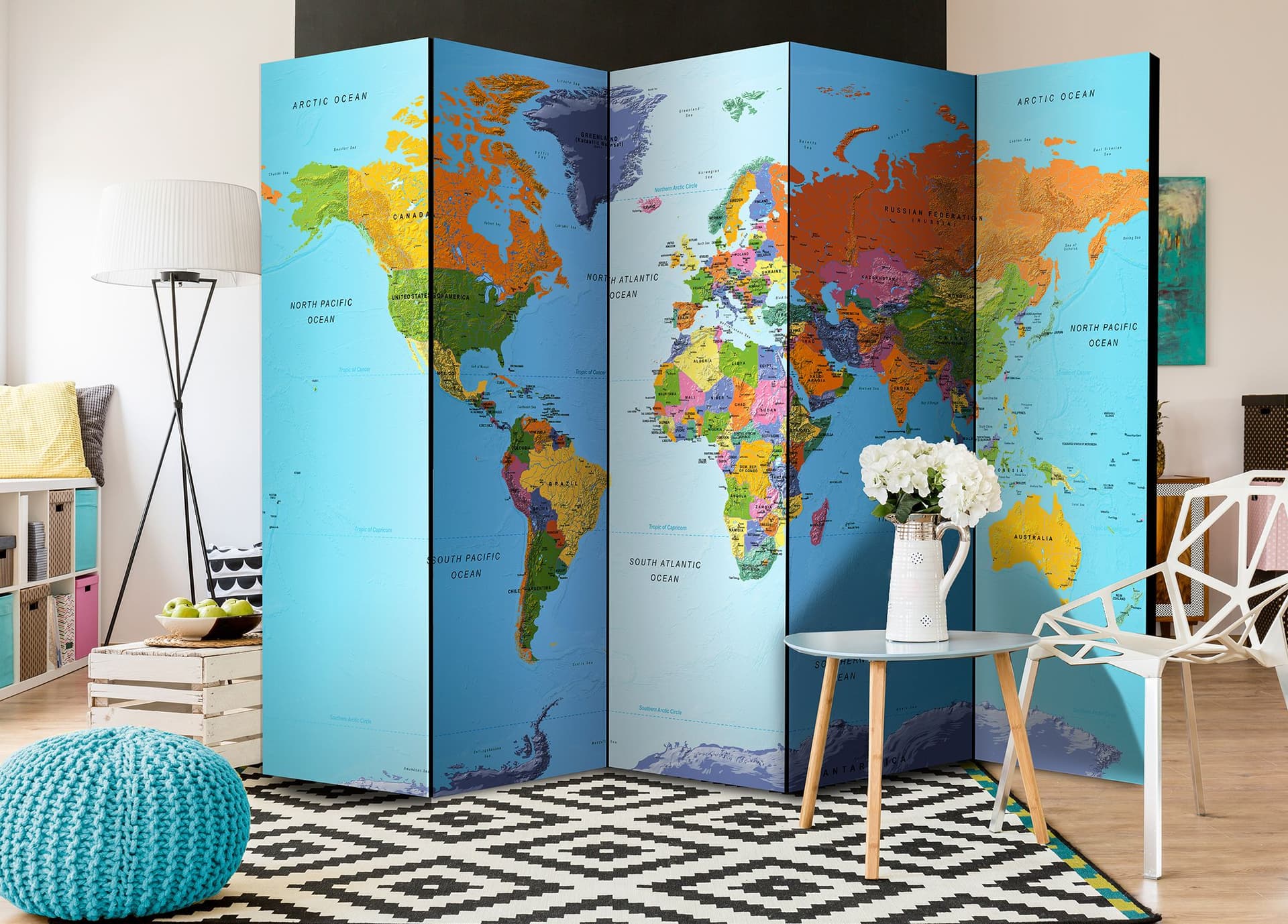 

Parawan 5-częściowy - Kolorowa geografia [Room Dividers] (rozmiar 225x172)