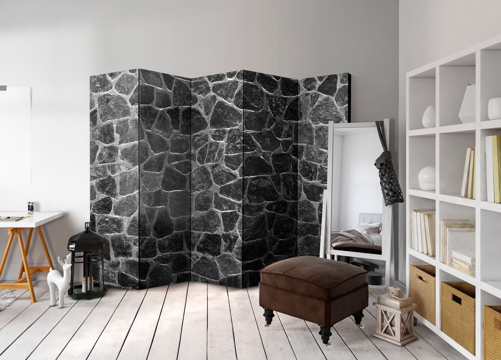 

Parawan 5-częściowy - Czarne kamienie II [Room Dividers] (rozmiar 225x172)