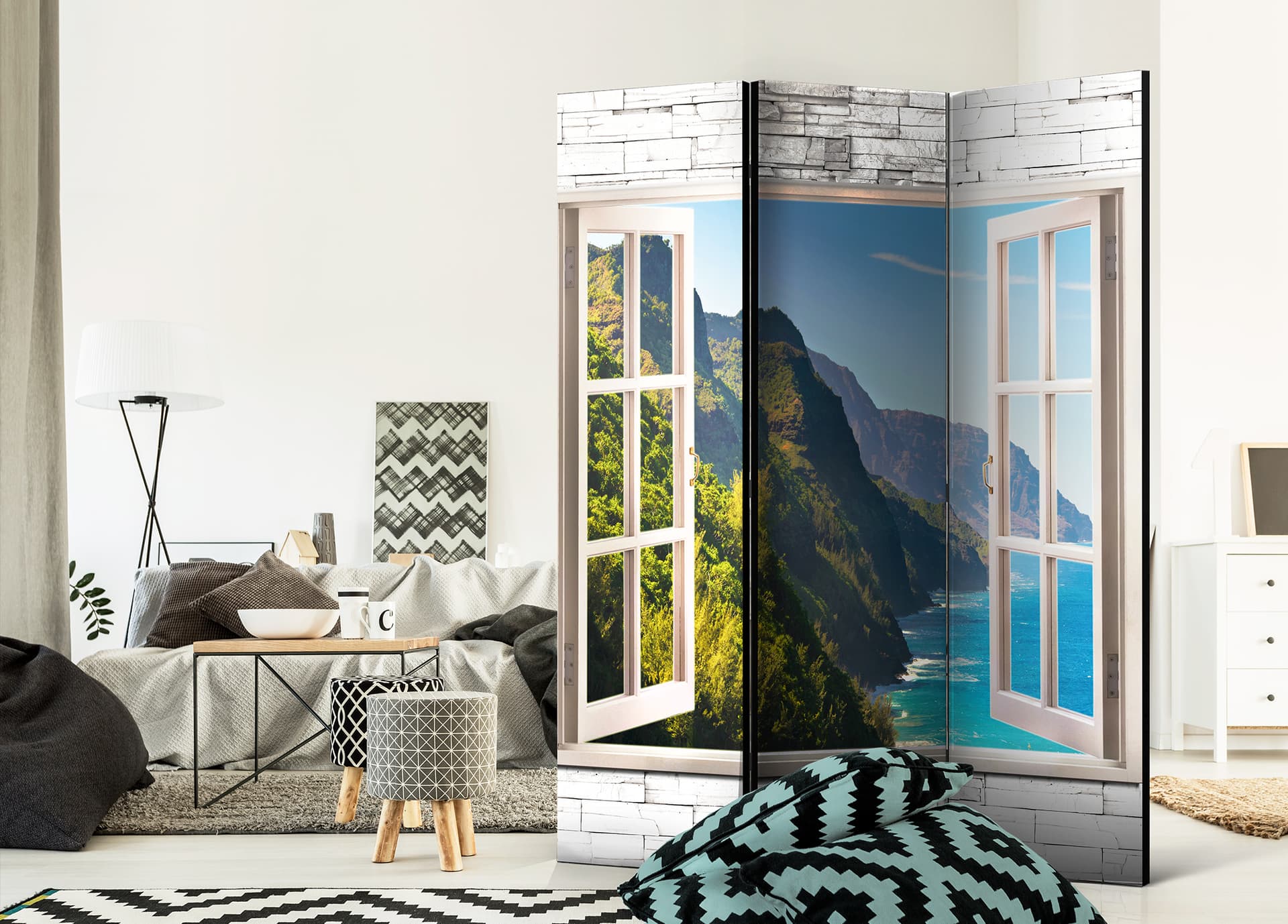 

Parawan 3-częściowy - Nadmorskie wzgórza [Room Dividers] (rozmiar 135x172)