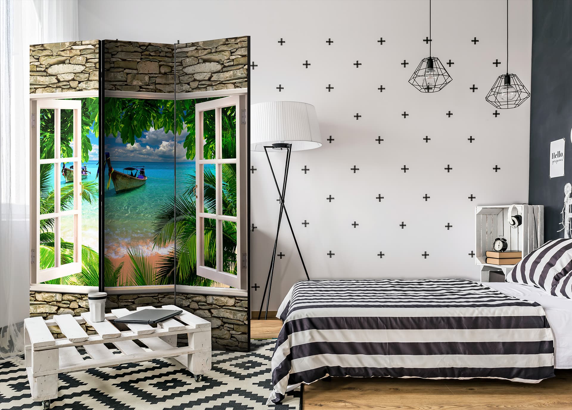 

Parawan 3-częściowy - Tropikalna plaża [Room Dividers] (rozmiar 135x172)