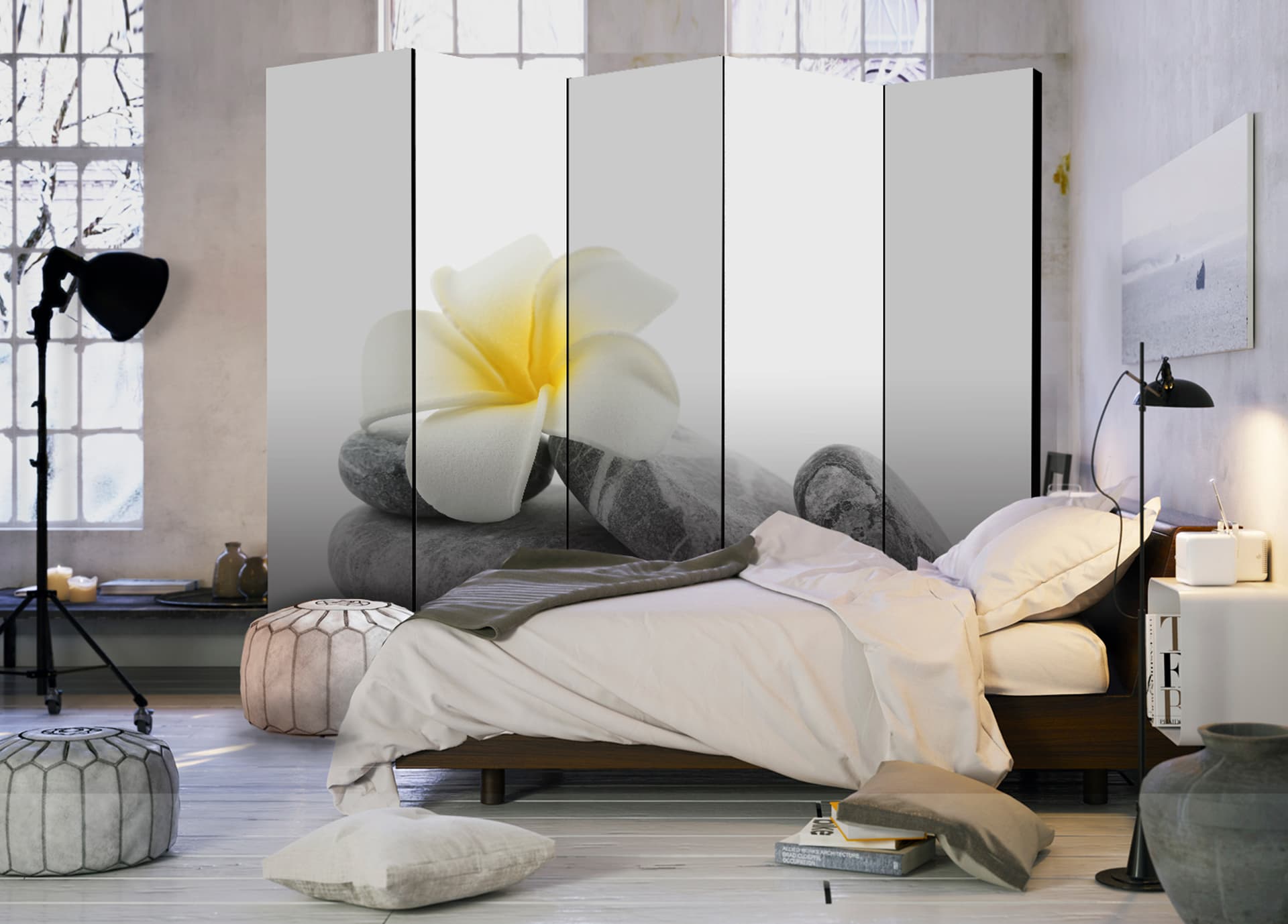 

Parawan 5-częściowy - Biały Lotos II [Room Dividers] (rozmiar 225x172)