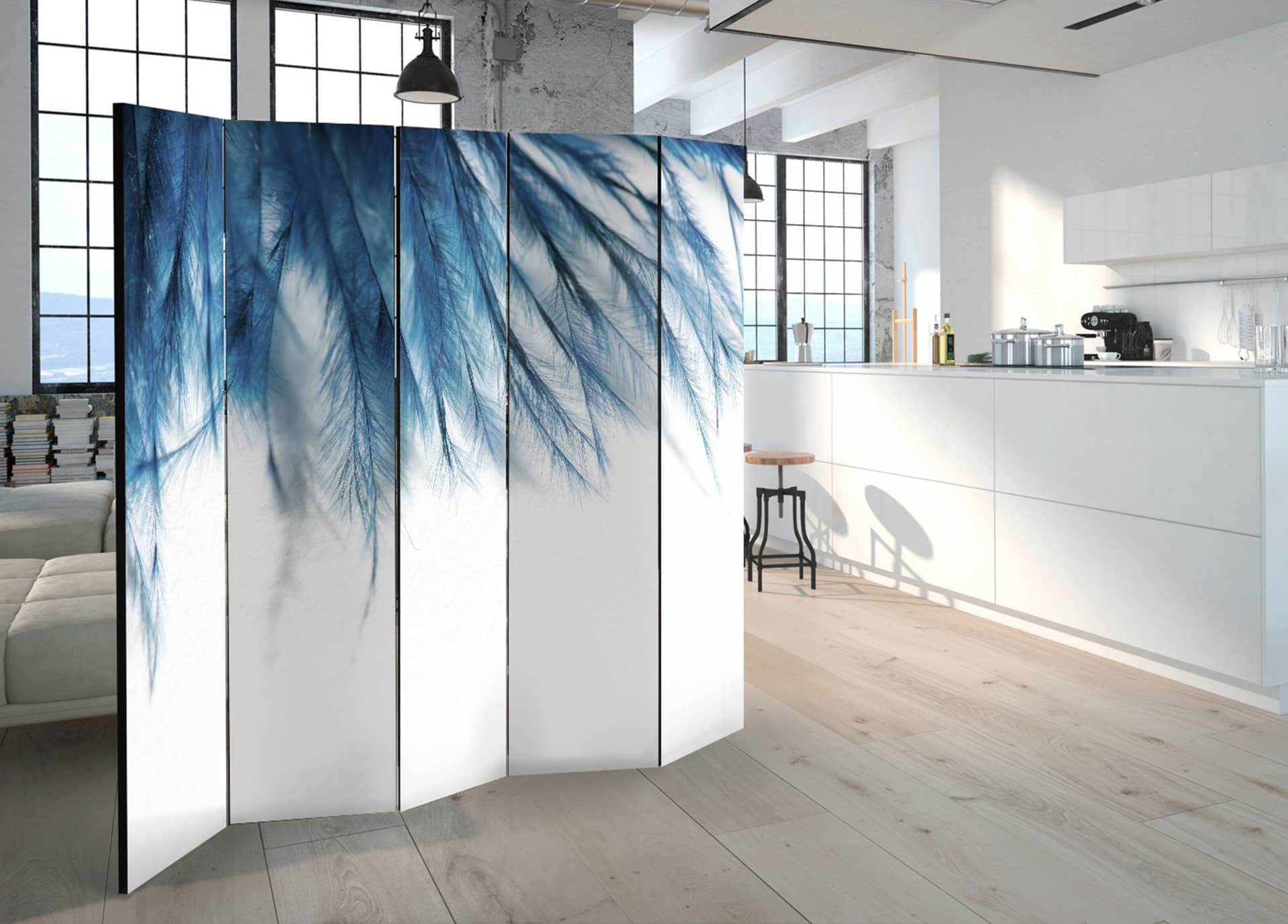 

Parawan 5-częściowy - Szafirowe pióra II [Room Dividers] (rozmiar 225x172)