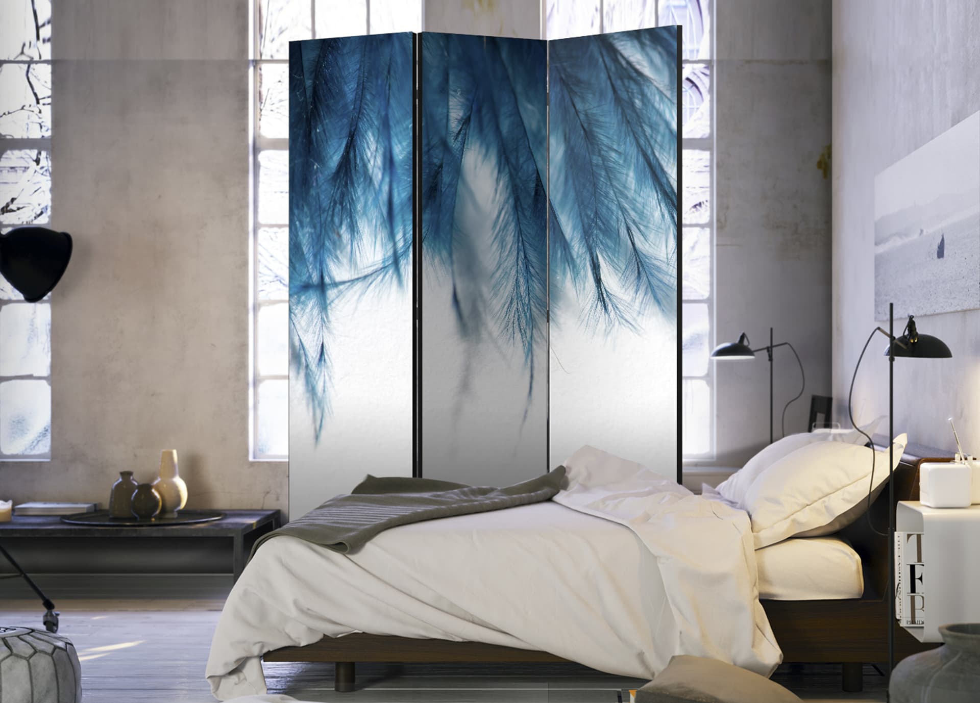 

Parawan 3-częściowy - Szafirowe pióra [Room Dividers] (rozmiar 135x172)