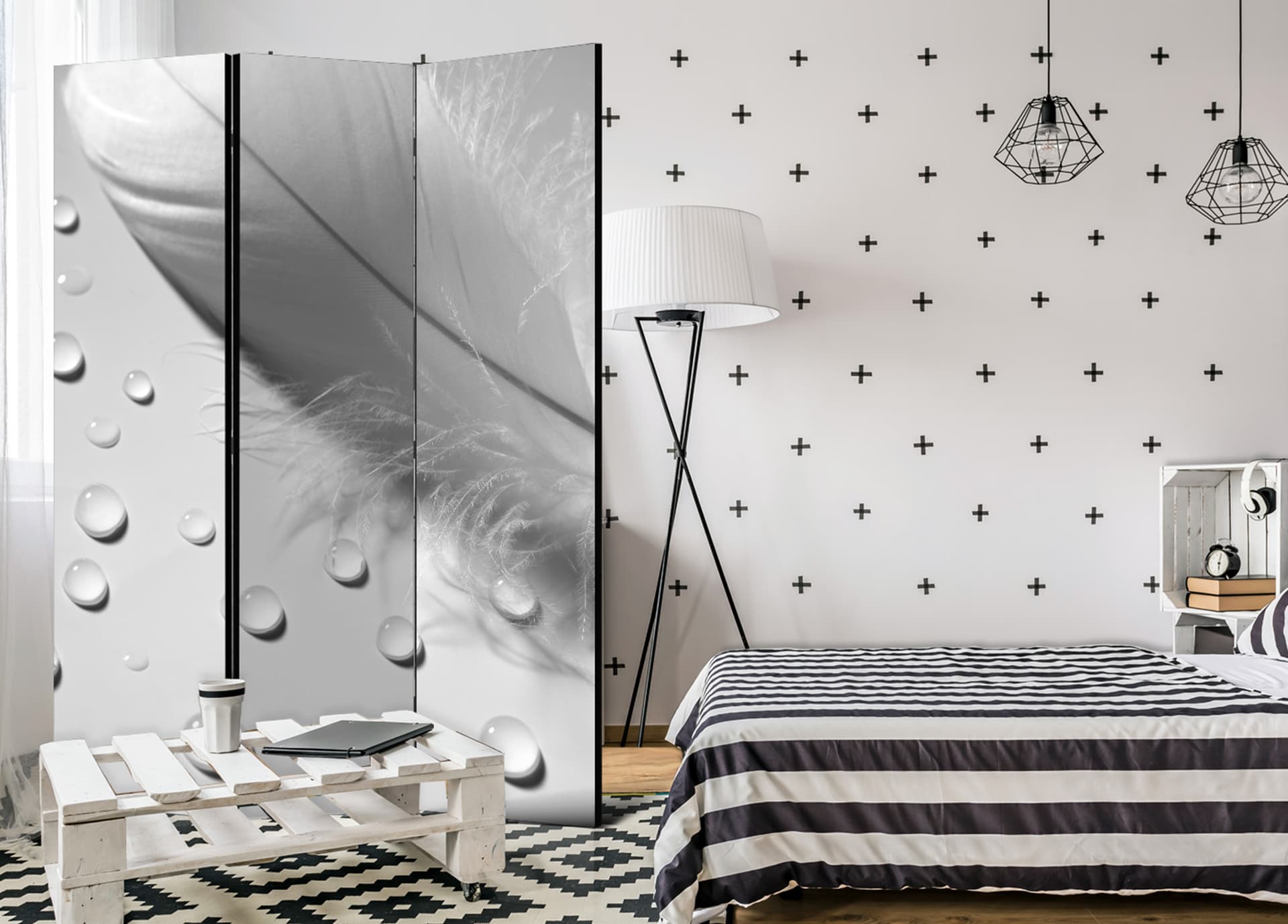 

Parawan 3-częściowy - Białe piórko [Room Dividers] (rozmiar 135x172)