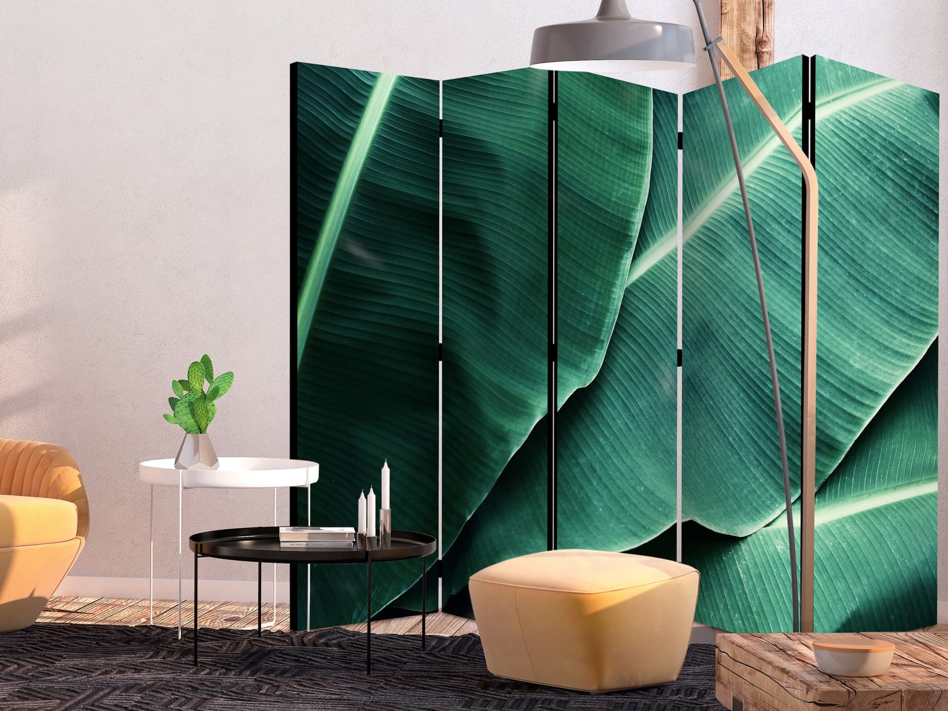 

Parawan 5-częściowy - Liście bananowca II [Room Dividers] (rozmiar 225x172)