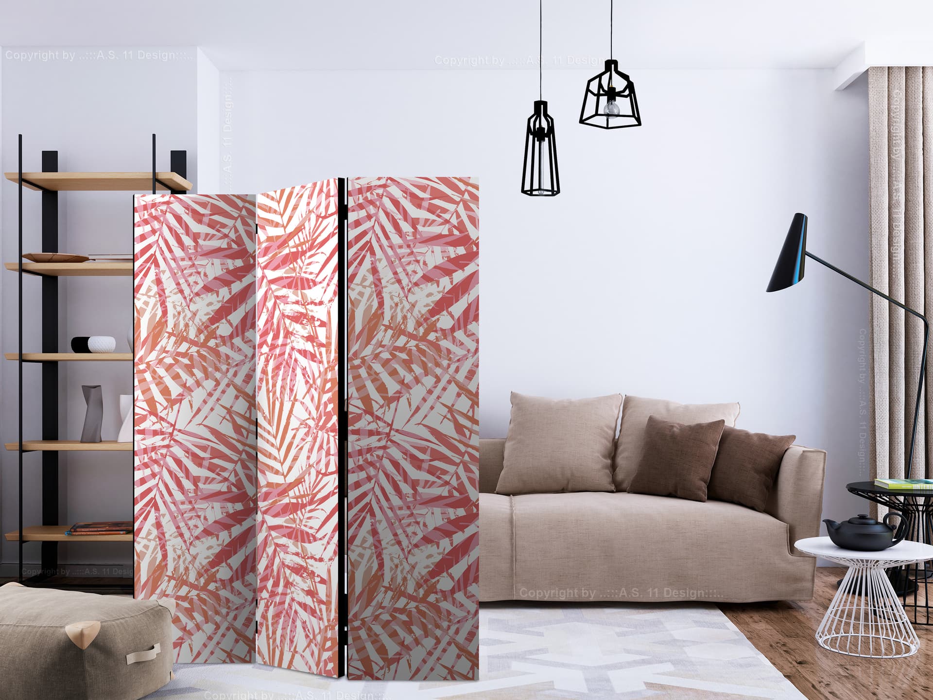 

Parawan 3-częściowy - Palmowa czerwień [Room Dividers] (rozmiar 135x172)