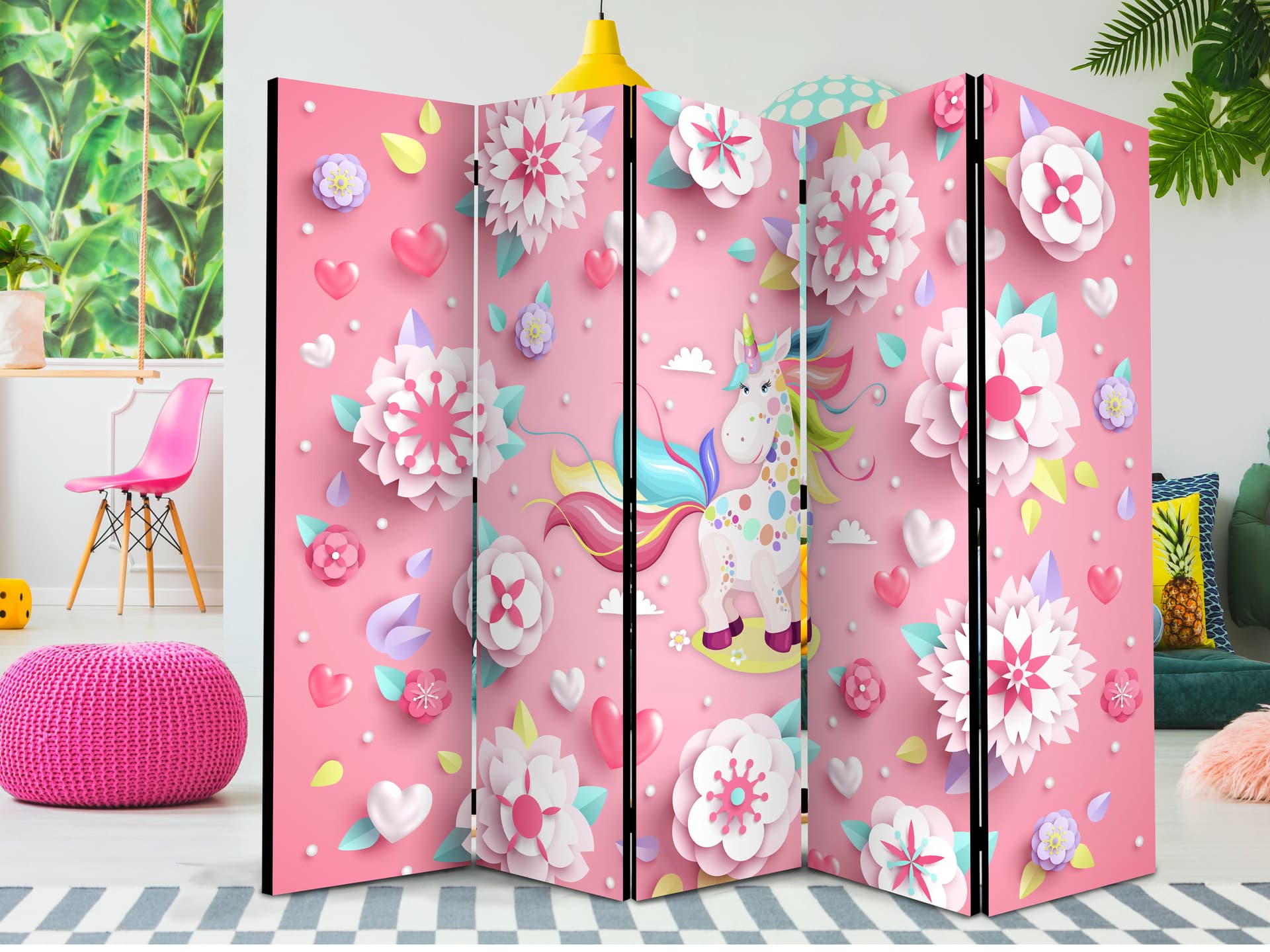 

Parawan 5-częściowy - Jednorożec w kwietniku II [Room Dividers] (rozmiar 225x172)