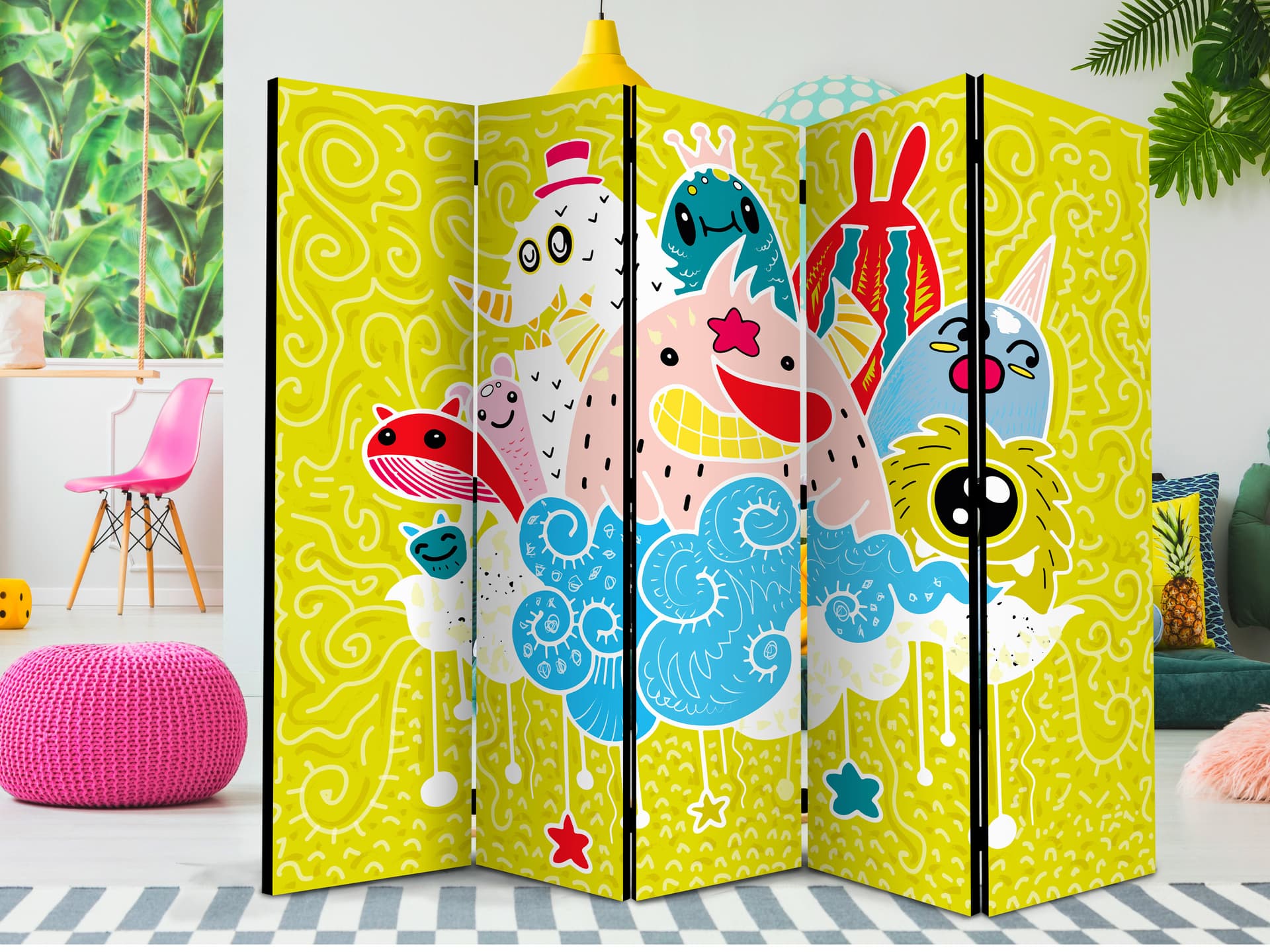 

Parawan 5-częściowy - Wesołe stwory II [Room Dividers] (rozmiar 225x172)