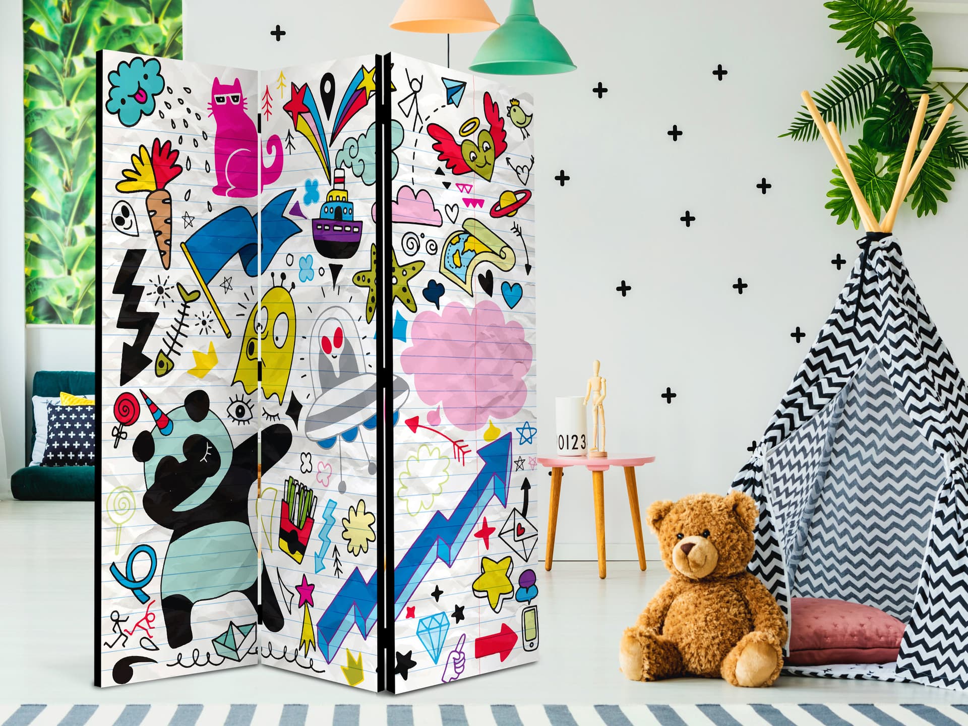 

Parawan 3-częściowy - Energiczna panda [Room Dividers] (rozmiar 135x172)