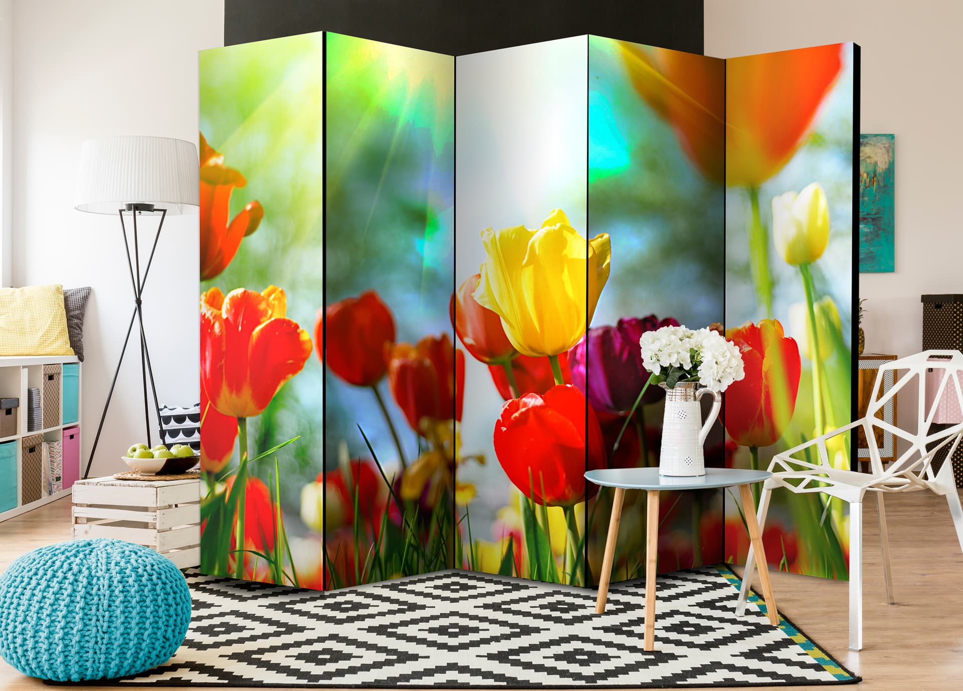 

Parawan 5-częściowy - Wiosenne tulipany II [Room Dividers] (rozmiar 225x172)