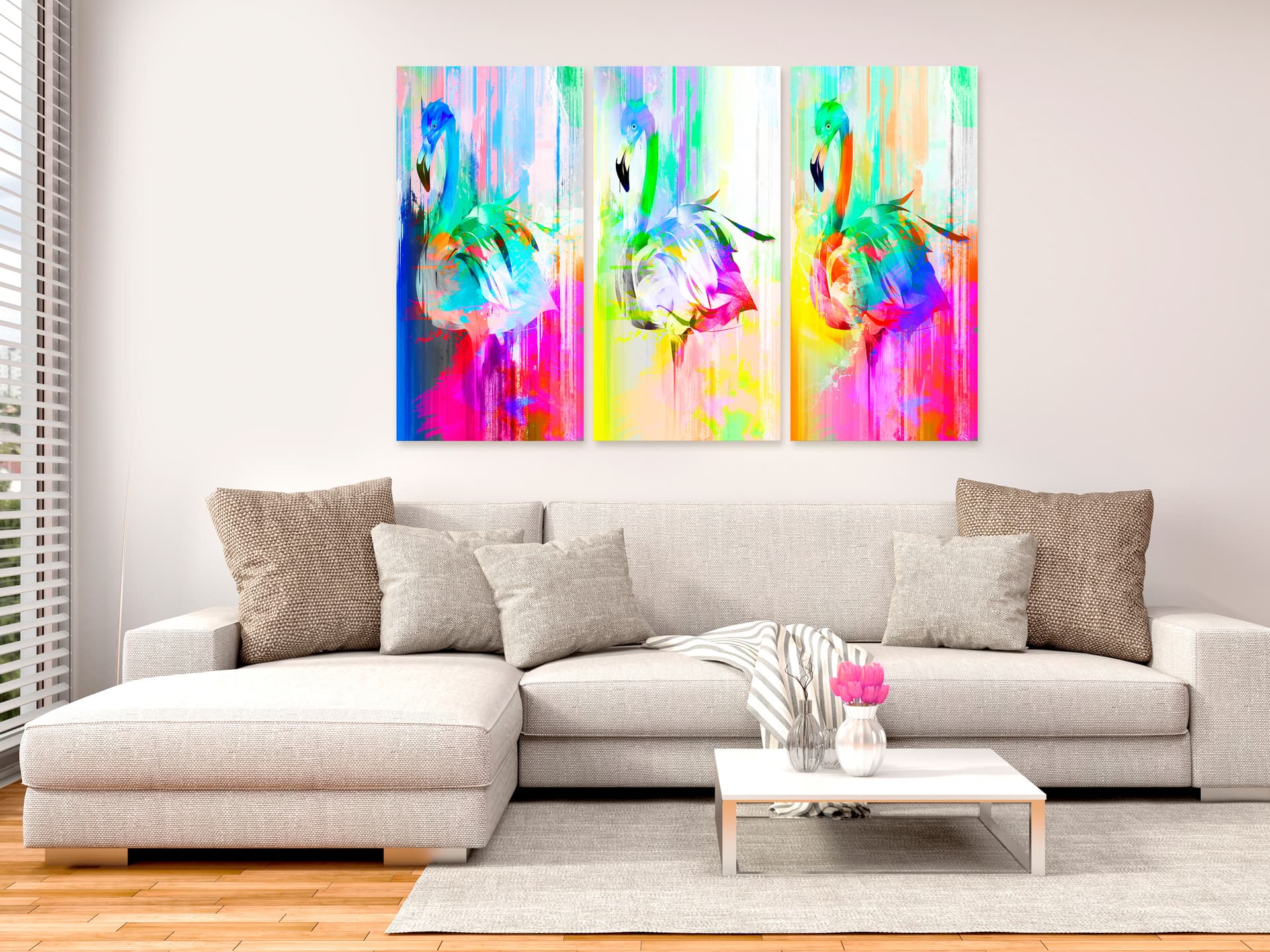 

Obraz - Kolorowe flamingi (3-częściowy) (rozmiar 90x60)
