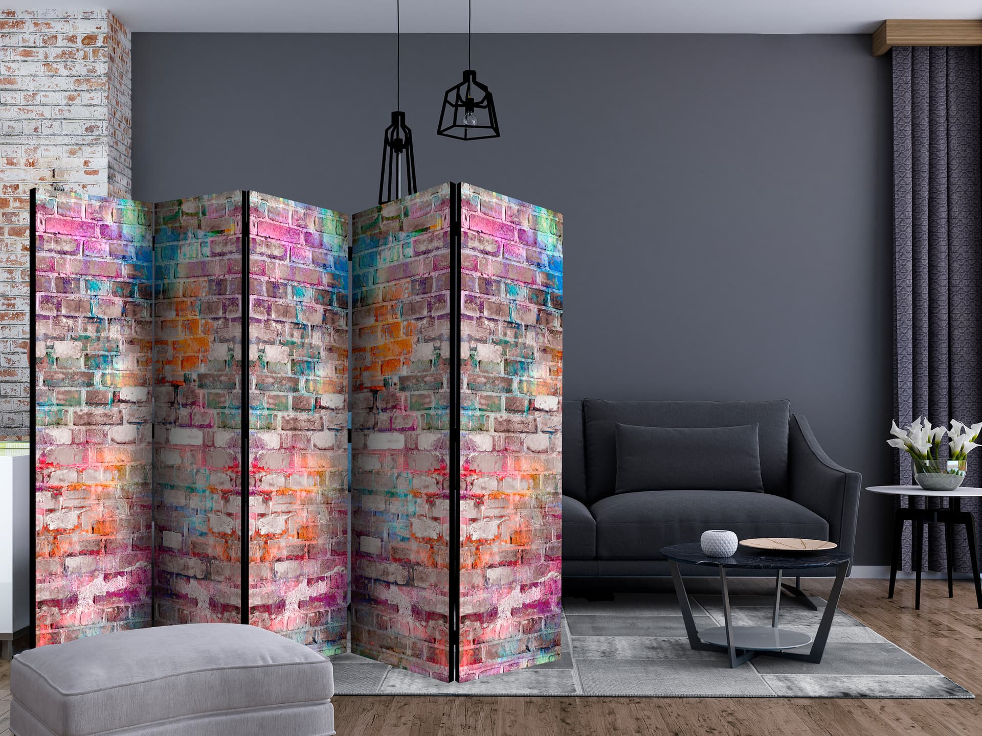 

Parawan 5-częściowy - Chromatyczny mur II [Room Dividers] (rozmiar 225x172)