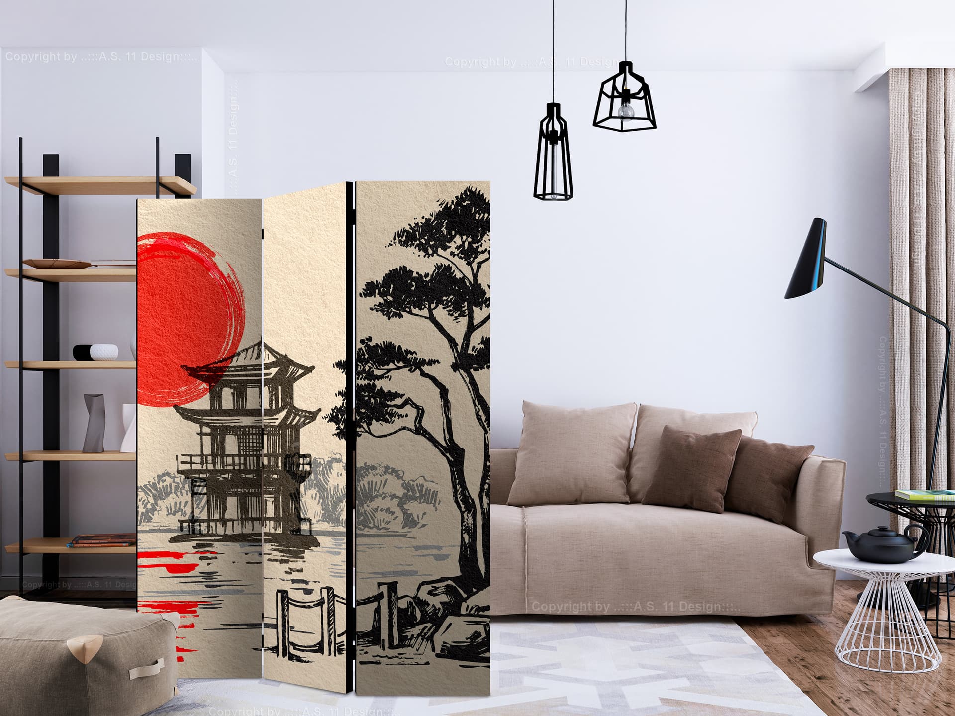 

Parawan 3-częściowy - Domek nad stawem [Room Dividers] (rozmiar 135x172)