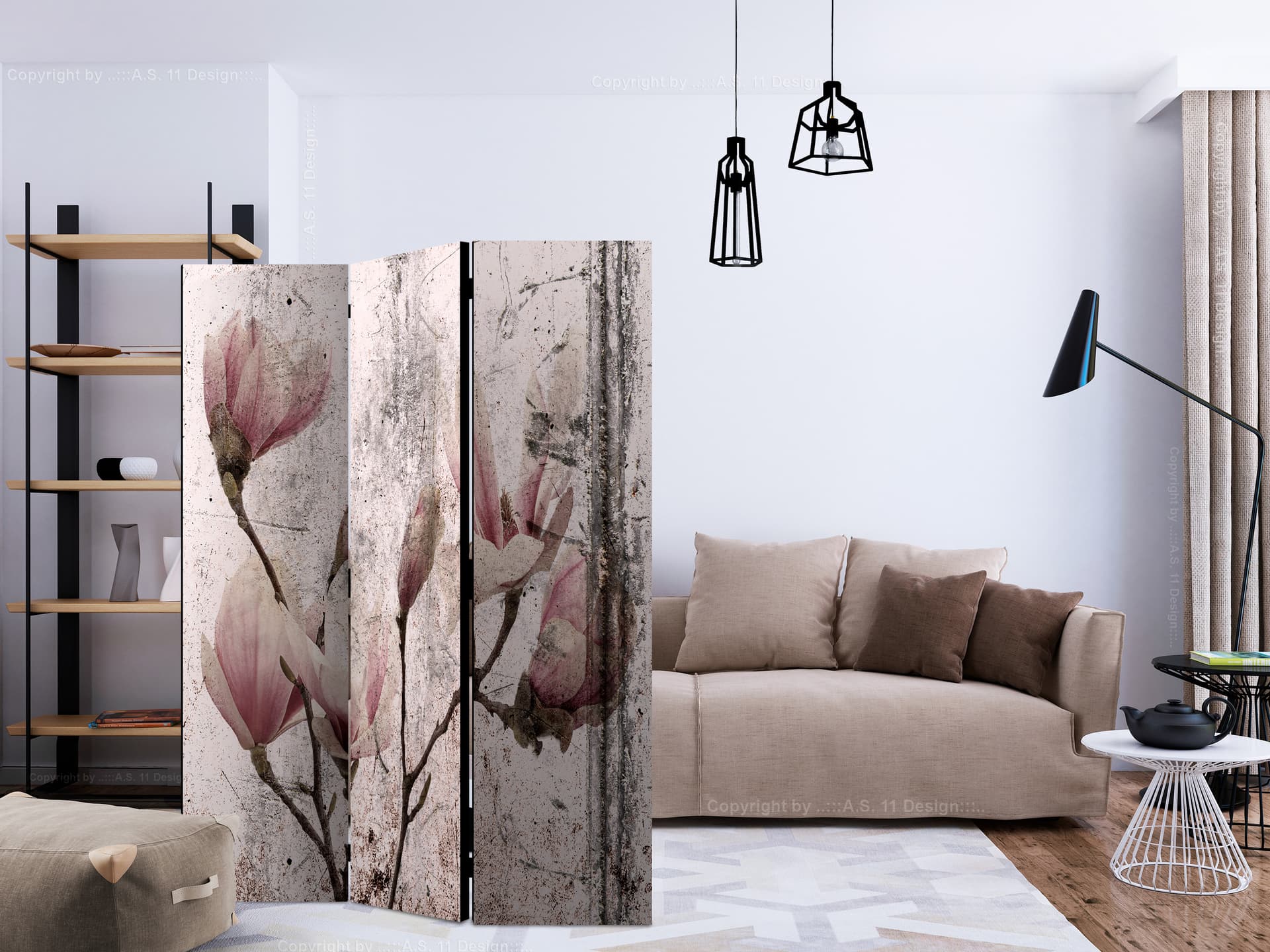 

Parawan 3-częściowy - Magnoliowa zasłona [Room Dividers] (rozmiar 135x172)