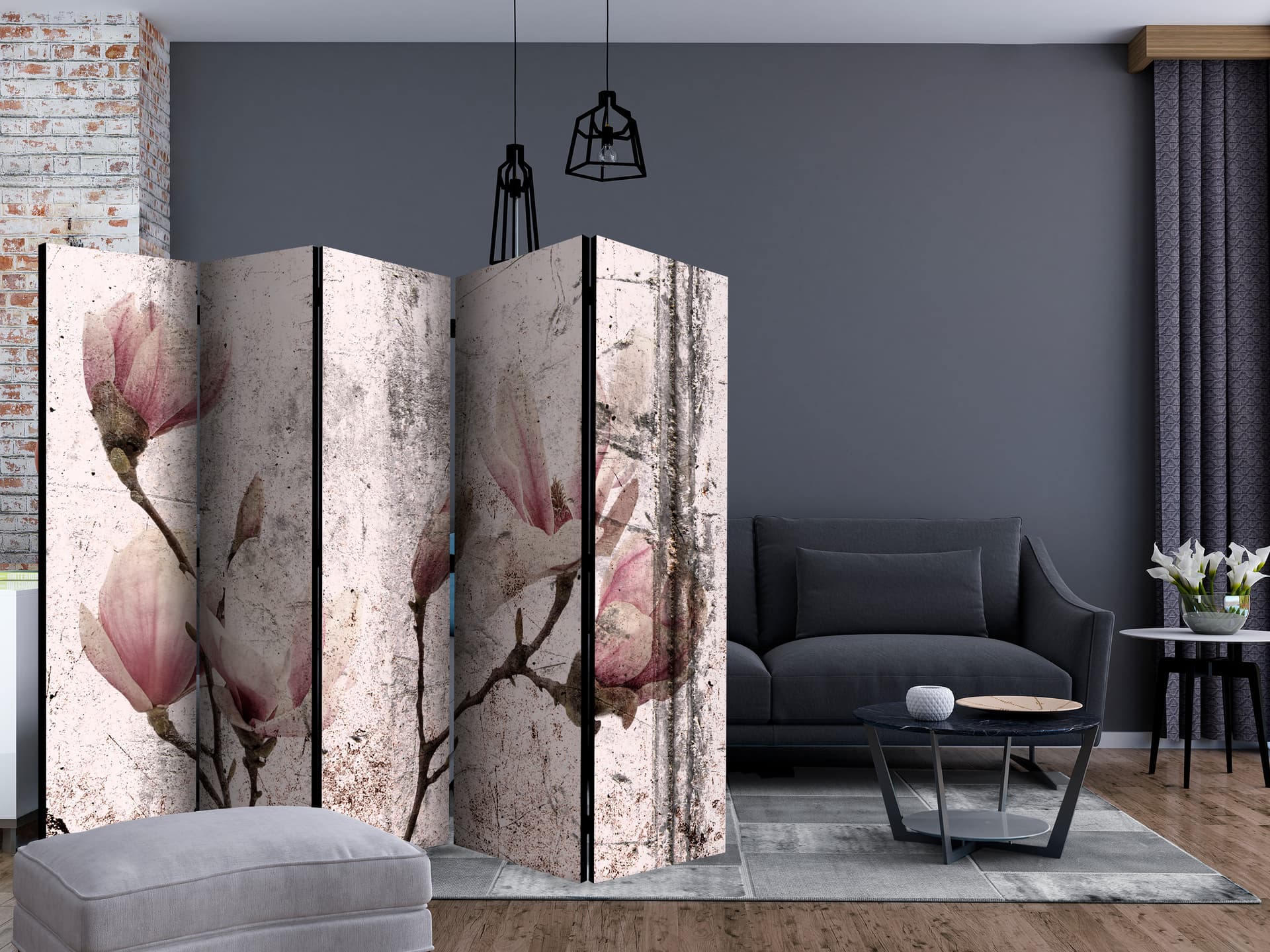 

Parawan 5-częściowy - Magnoliowa zasłona II [Room Dividers] (rozmiar 225x172)