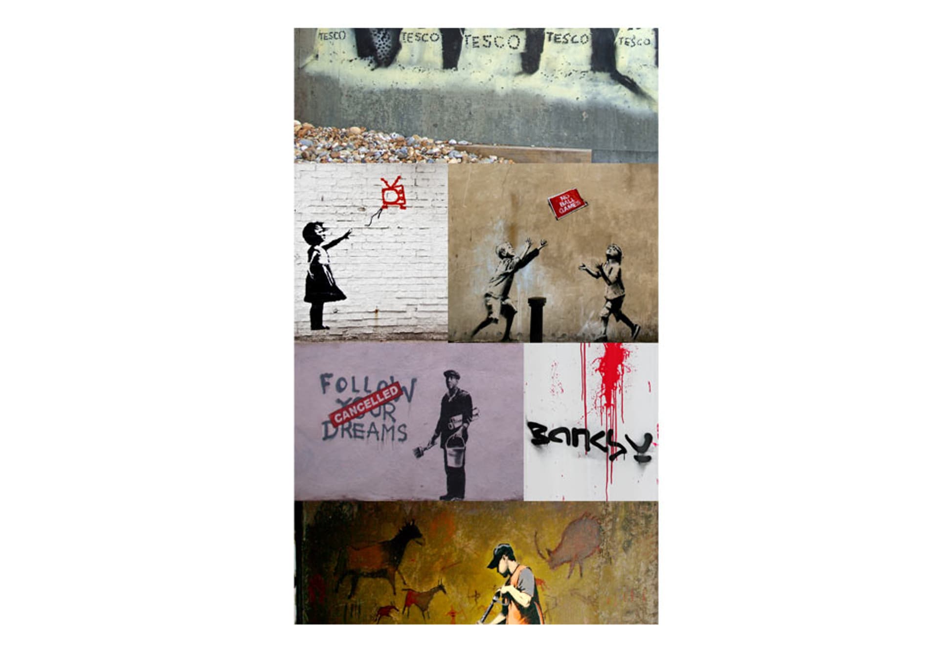 

Fototapeta - Banksy - kolaż (rozmiar 50x1000)