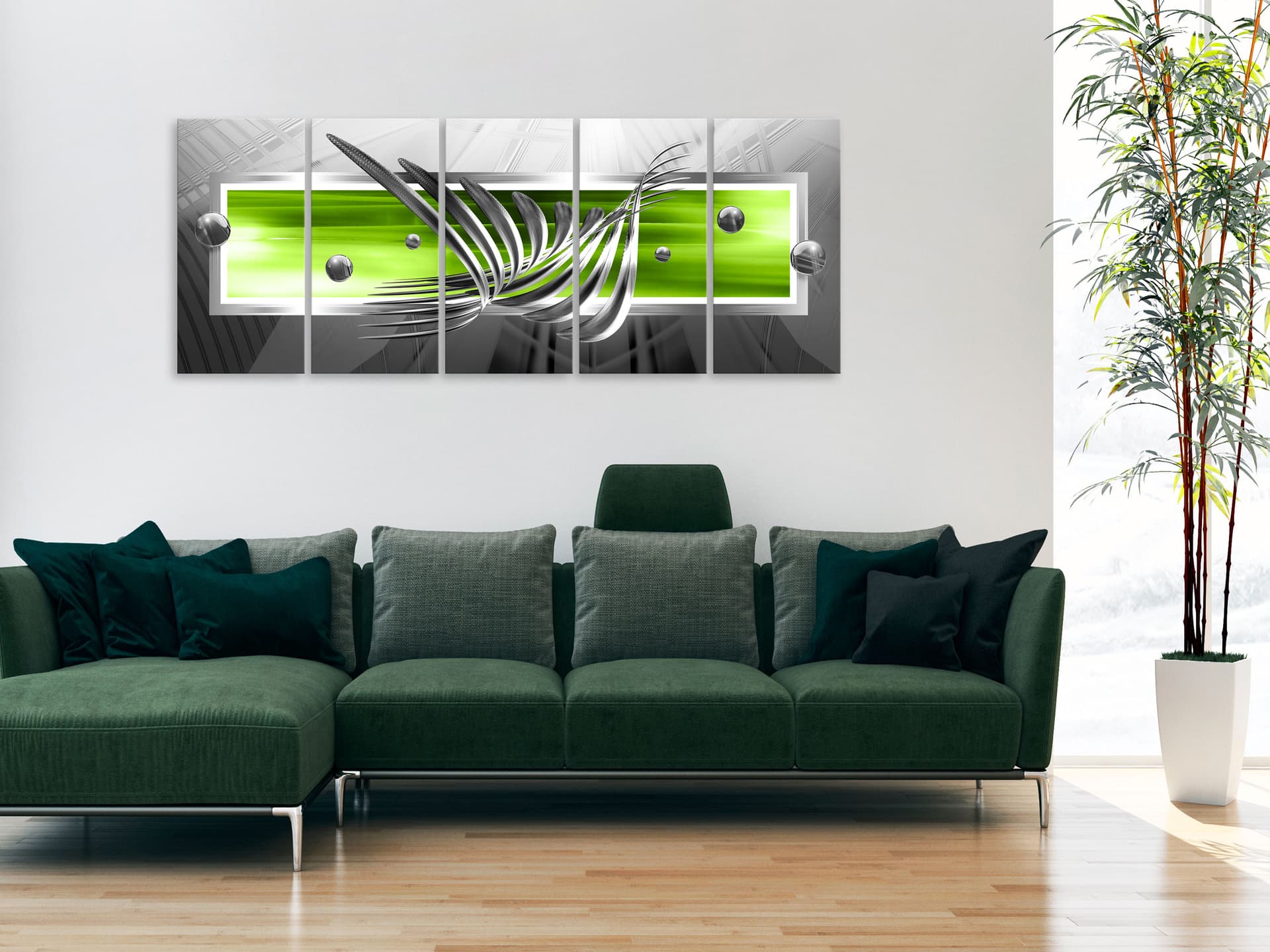 

Obraz - Srebrne skrzydła (5-częściowy) wąski zielony (rozmiar 225x90)