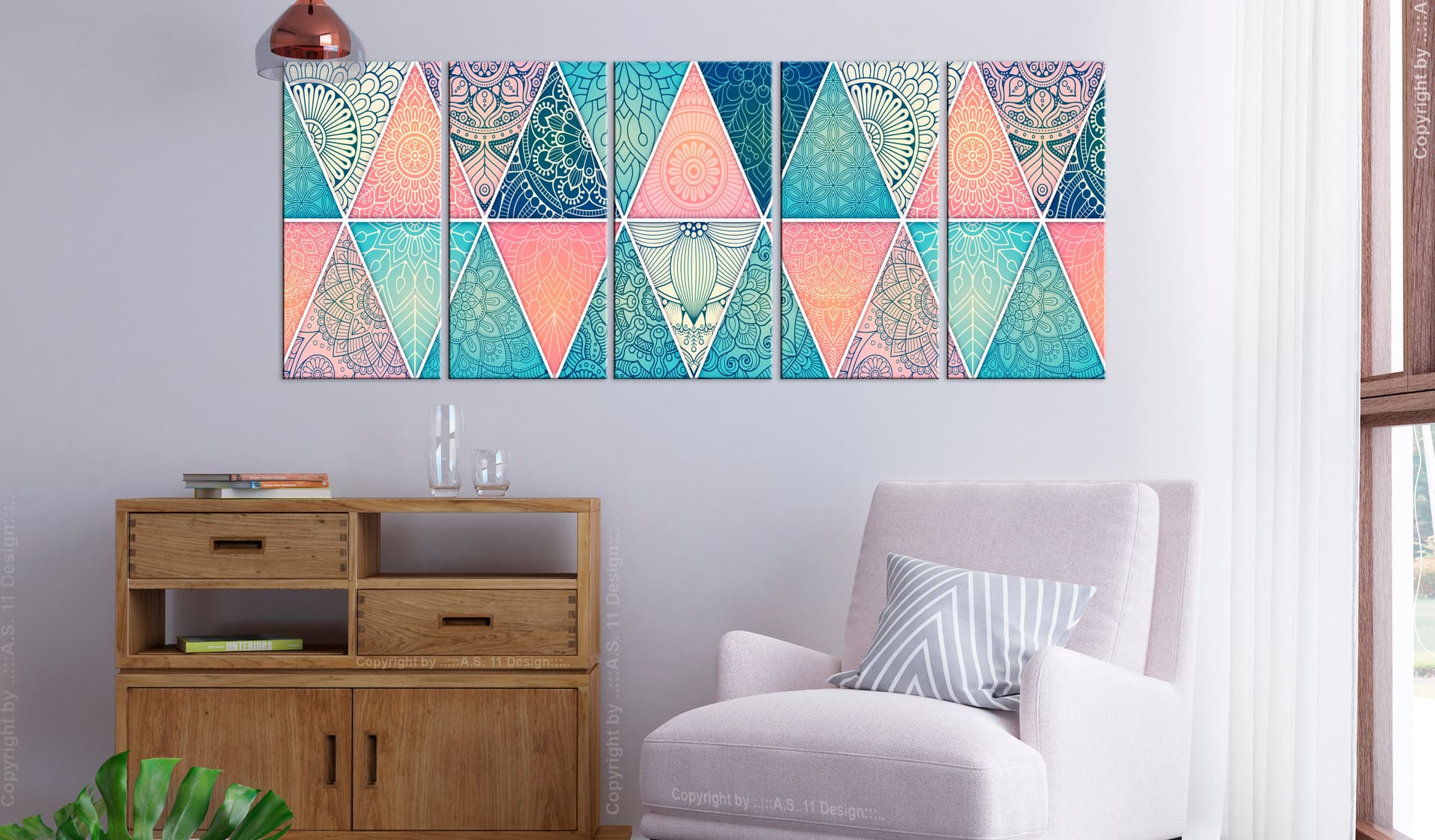 

Obraz - Orientalne trójkąty (5-częściowy) wąski (rozmiar 225x90)