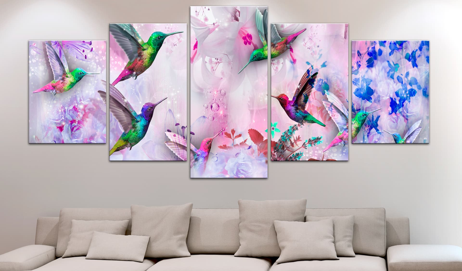 

Obraz - Kolorowe kolibry (5-częściowy) szeroki fioletowy (rozmiar 225x112.5)