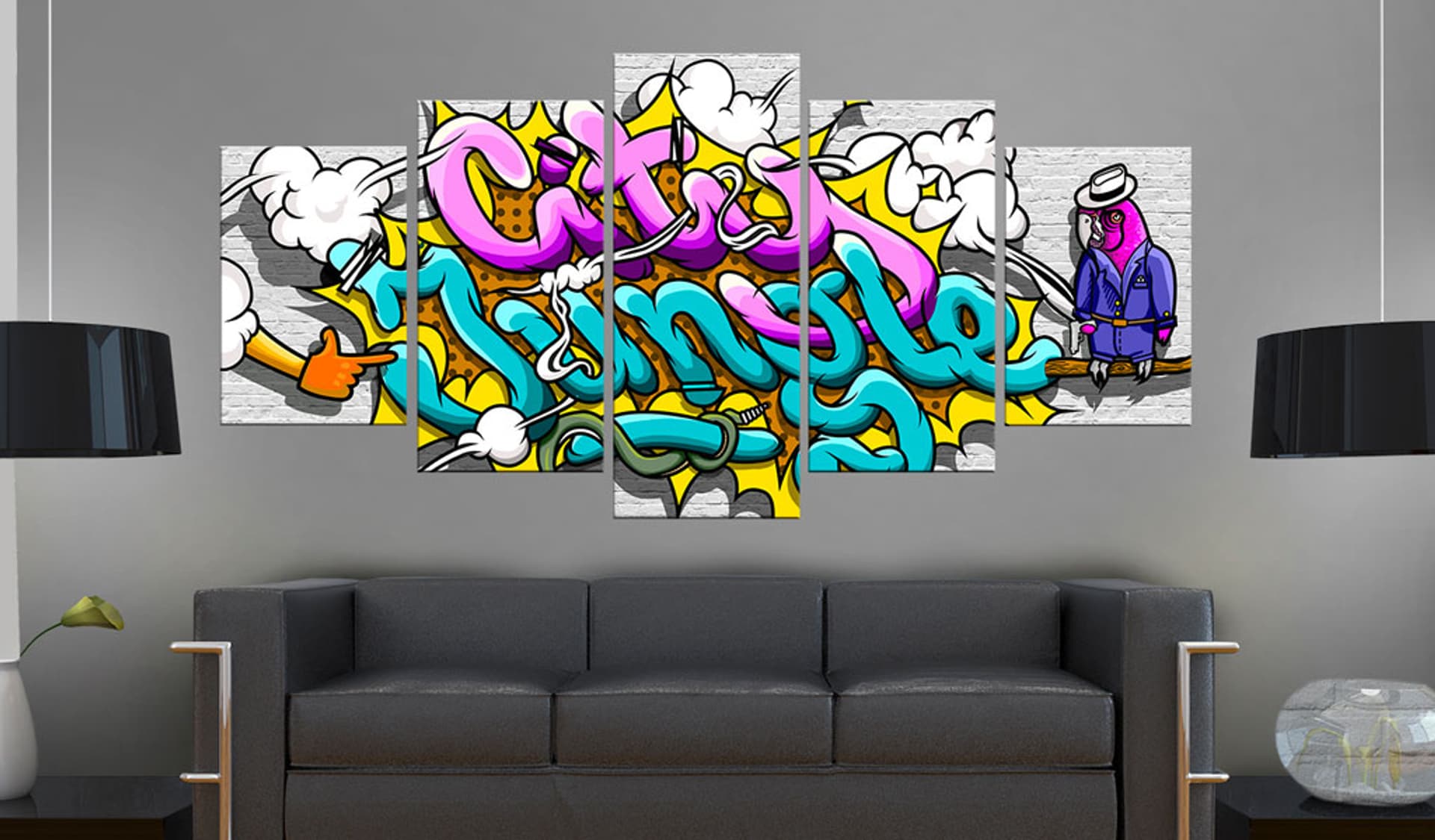 

Obraz - Graffiti: miejska dżungla (rozmiar 225x112.5)
