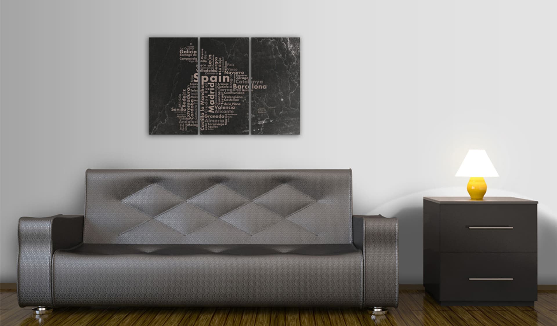 

Obraz - Text map of Spain on the blackboard - triptych (rozmiar 90x60)