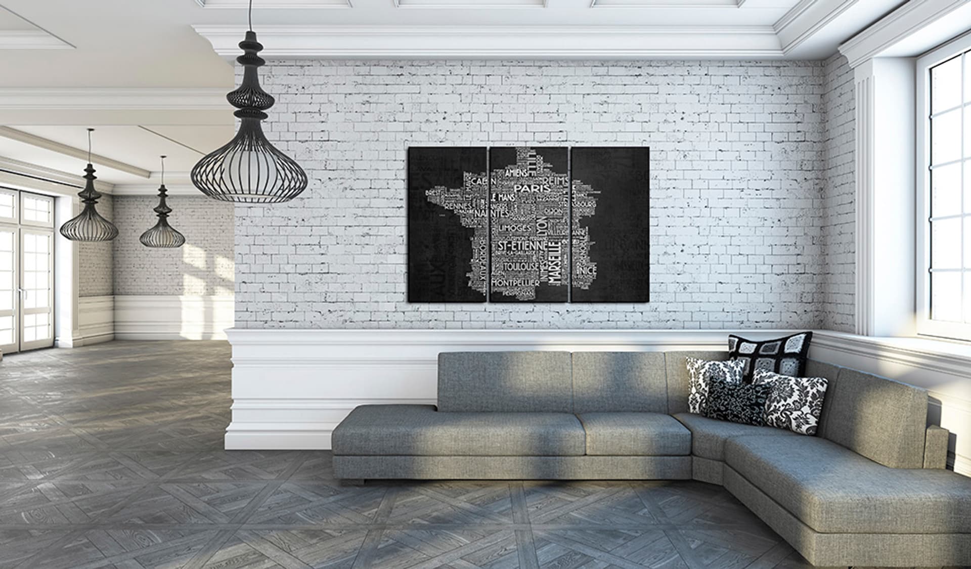 

Obraz - Text map of France on the black background - triptych (rozmiar 90x60)