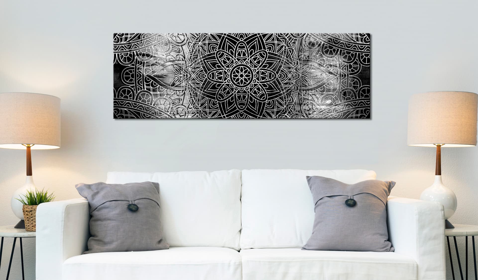 

Obraz - Mandala: Szara głębia (rozmiar 120x40)