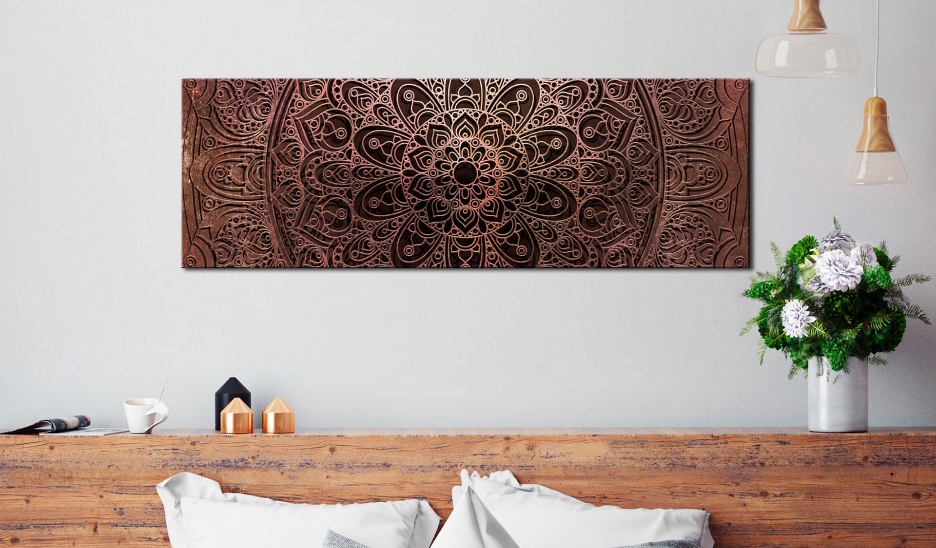 

Obraz - Mandala: Bursztynowa cisza (rozmiar 150x50)